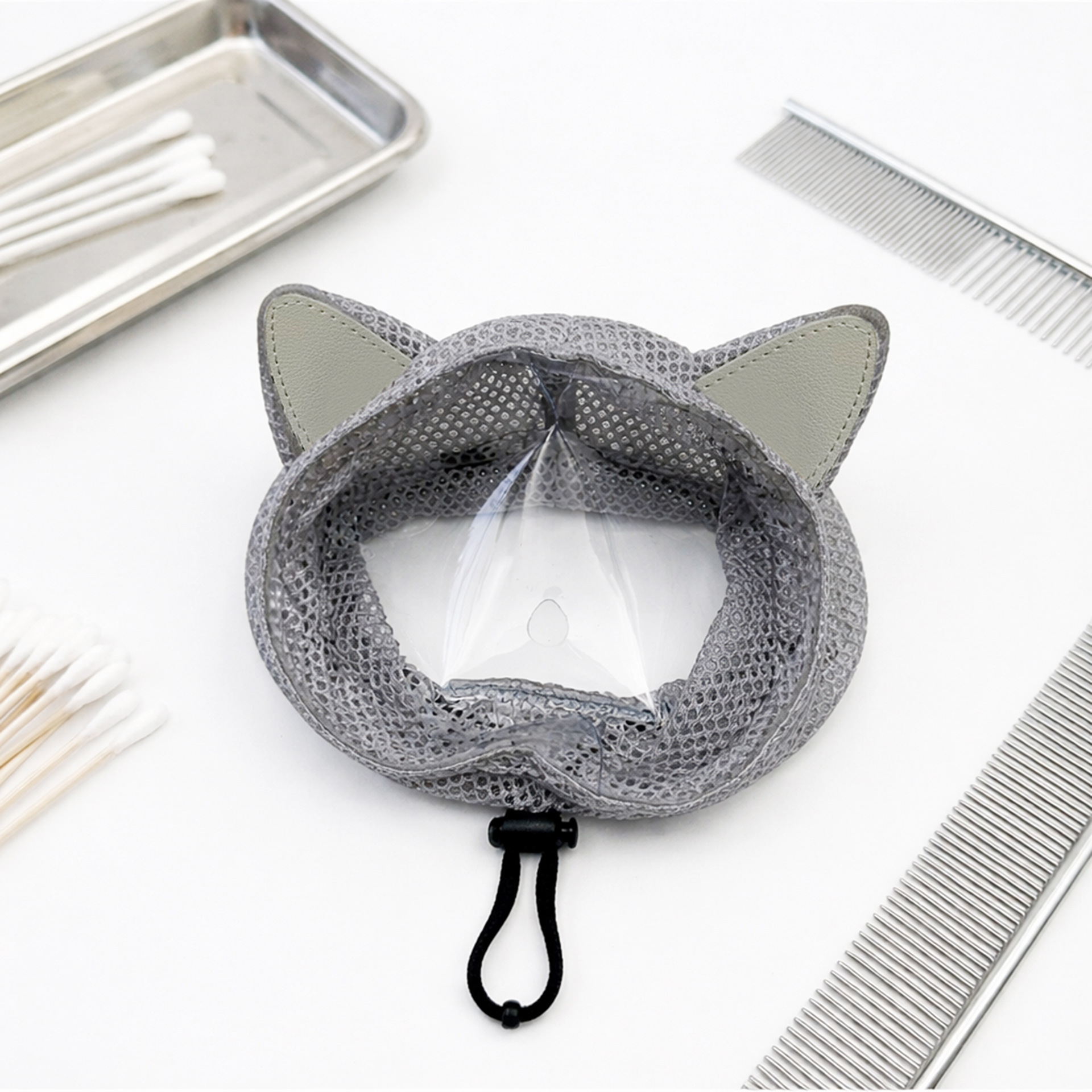 Cat Muzzle With Cute Cat Ears, Breathable Mesh Cat Hood For Grooming, Anti-Bite Anti-Scratch Cat Face Cover, Adjustable Drawstring Cat Neck Cover For Nail Trimming, Bathing & Vet Visits photo 3
