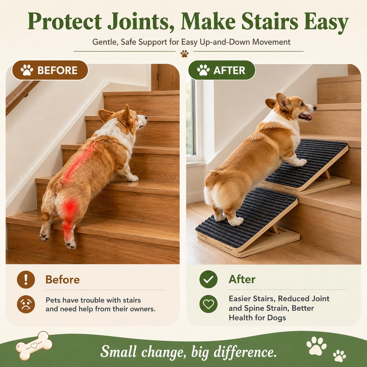 Dog Ramp For Stairs, Foldable Stair Wedges Assist For Small Dogs, 1 Pack Dog Door Ramp Adjustable Stair Ramp For Dogs Solid Wood Pet Steps For Elderly Dog, Senior, Short-Legged And Injured Pets photo 2