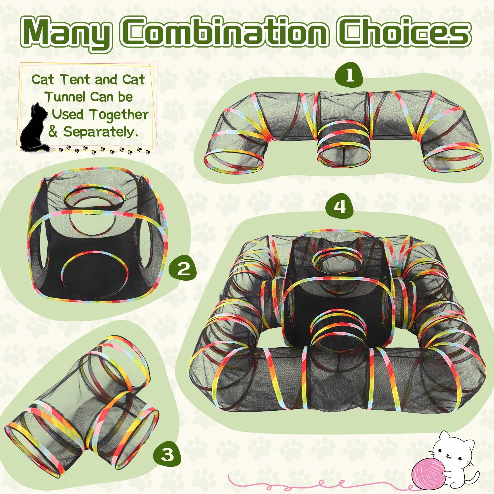 Outdoor Rainbow Cat Enclosure, 5 In 1 Portable Cat Tents For Outside Cage Free Outside Pet Enclosure Cat Tunnel Outdoor Playground For Indoor Cats And Small Animals photo 4