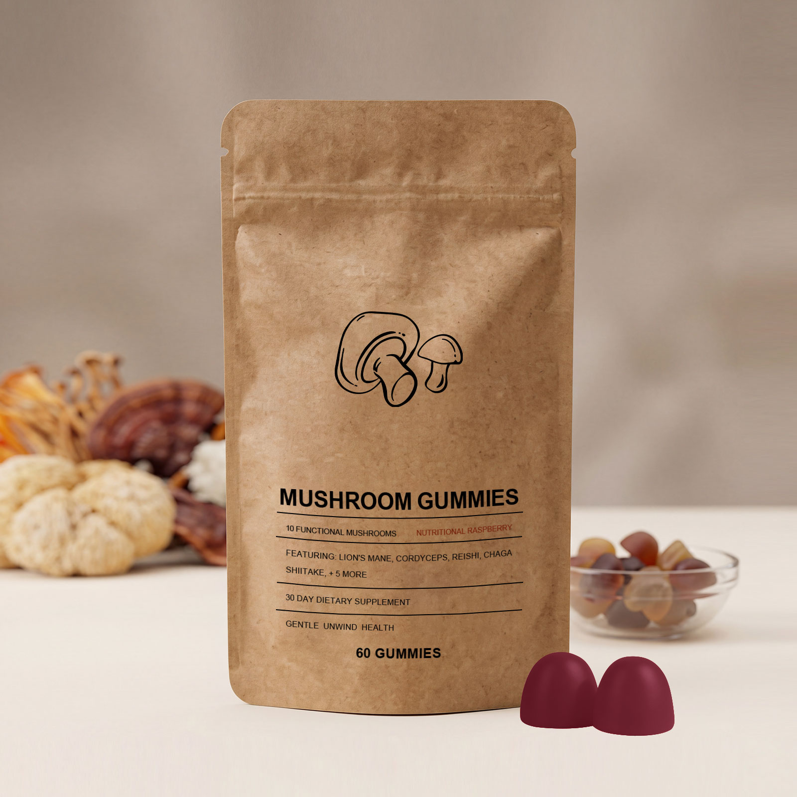 Mushroom Intestinal Health Gum  Entrance  60pcs 1bag photo 2