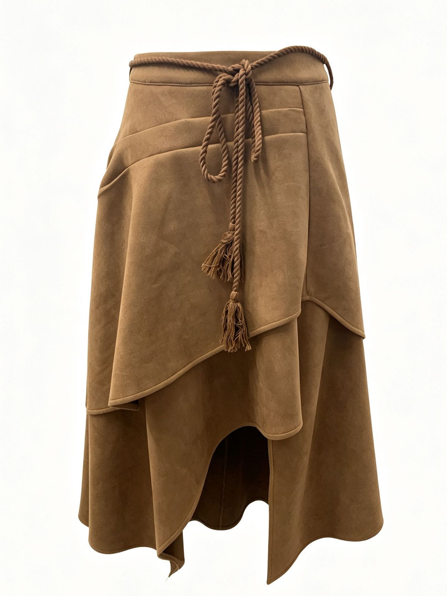 Exclusive For European And American Cross-border Markets, New Autumn Skirt, Faux Suede Vintage Tassel Tie-up Patchwork Irregular Skirt photo 2