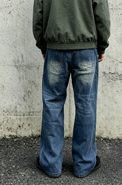 Vintage Washed Jeans Men Relaxed Fit Distressed Denim Pants Loose Streetwear Plus Size Big Tall Ready Stock photo 3
