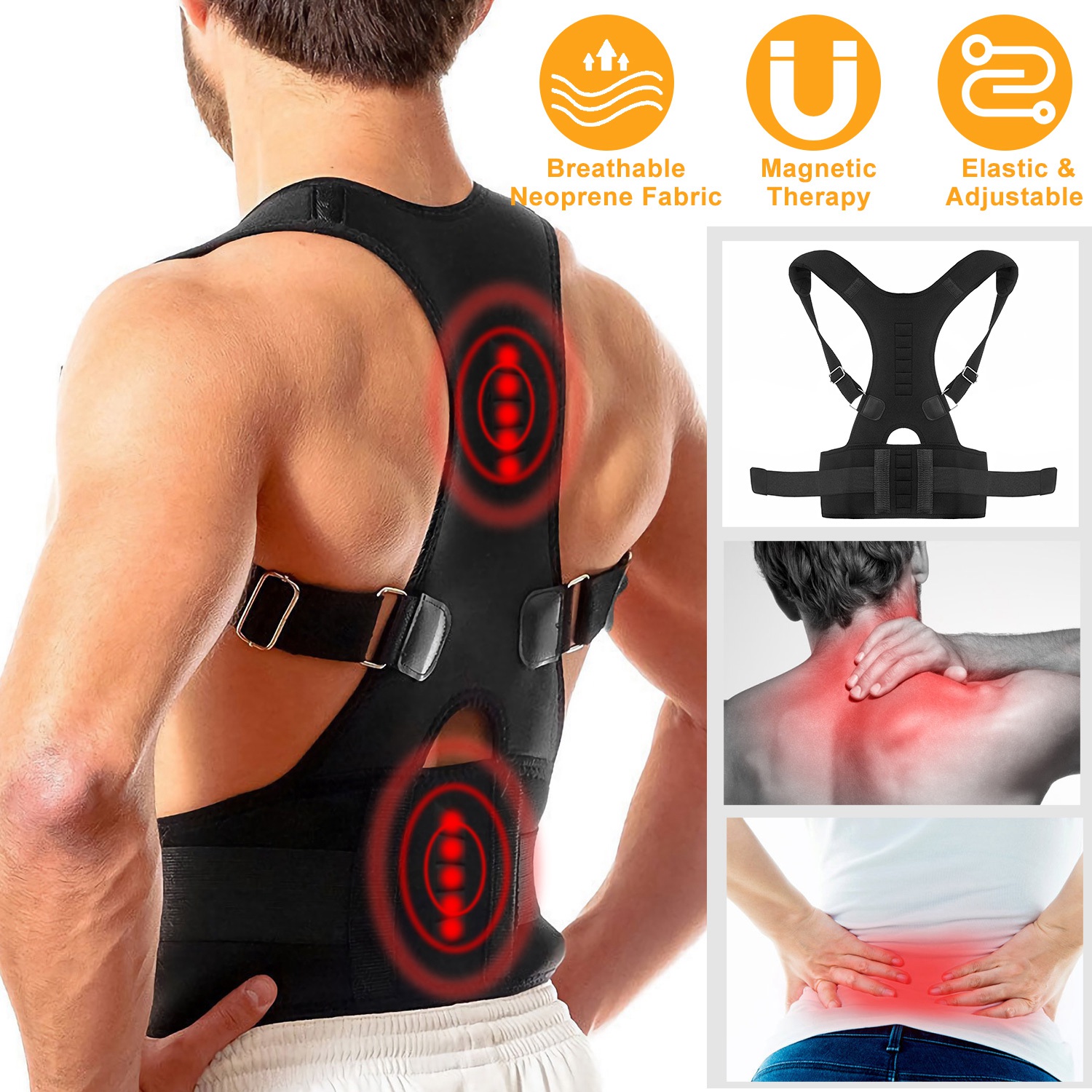 Unisex Posture Corrector Support Magnetic Lumbar Back Posture Support Belt Adjustable Upper Back Braces Clavicle Shoulder Brace Belt Pain Relief Therapy photo 1