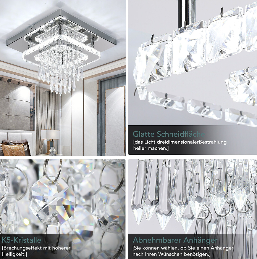 30CM Modern LED Crystal Ceiling Light Square Minimalist Lamp Living Room Bedroom photo 2
