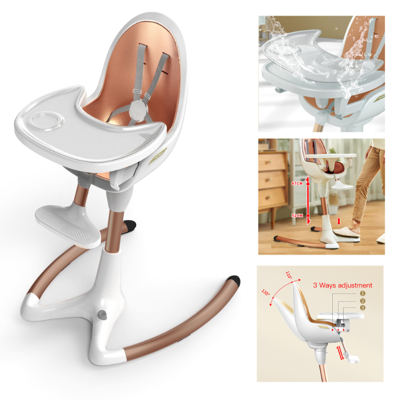 Luxury Baby Dining Chair With Adjustable Seat Height & Removable Tray, High-end Baby High Chair, White Gold photo 8