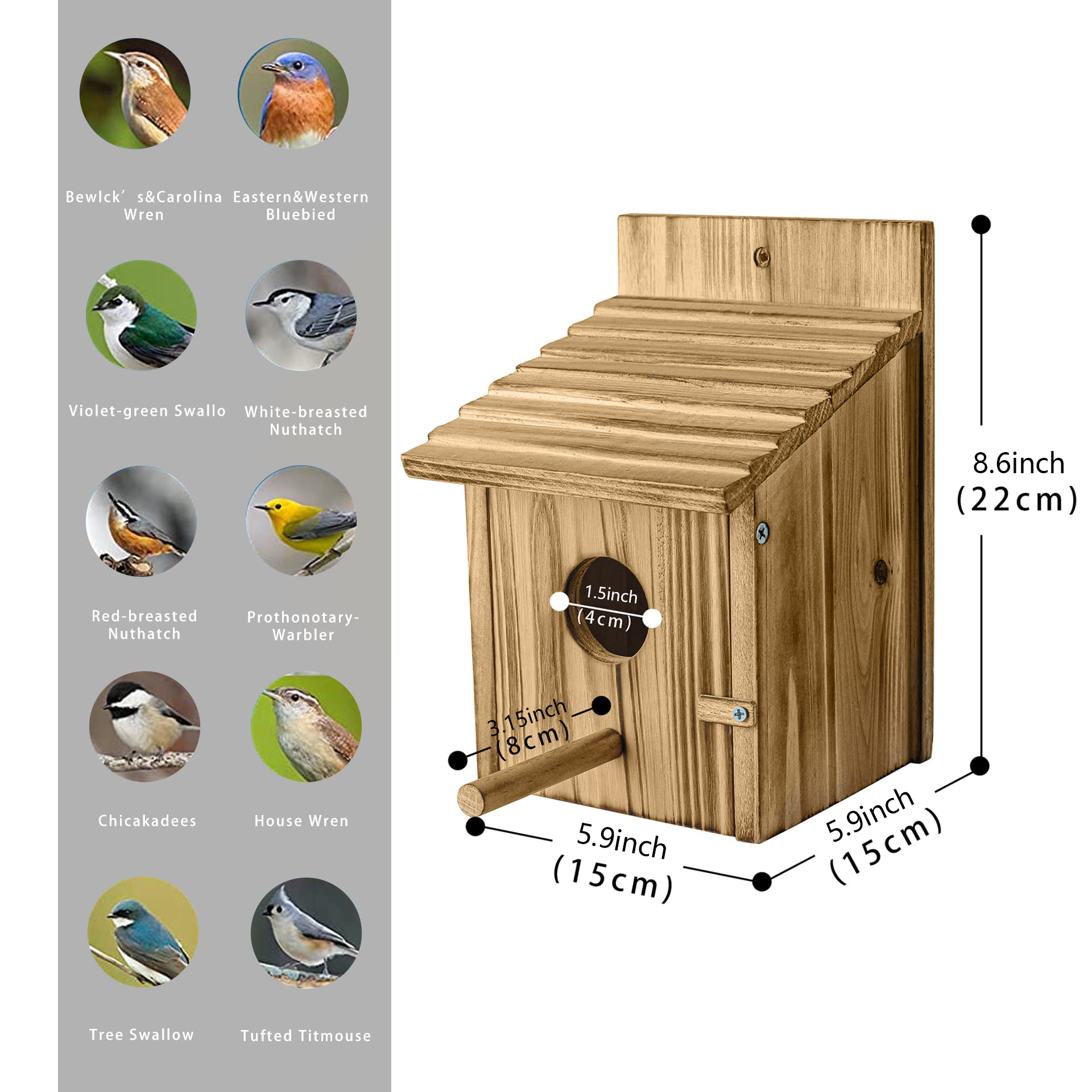 Wooden Bird House For Outside, Hanging Natural Wood Birdhouse With Perch, 1.5in Entrance & Side Clean-Out Door For Bluebirds, Wrens And Finches, Garden Decor photo 4