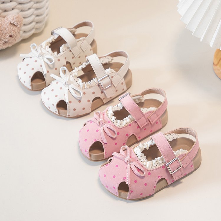 Girls' Sandals For Summer, Little Girls' Polka Dot Princess Shoes With Soft Soles And Toe Caps, Beach Walking Shoes For Beginners photo 3