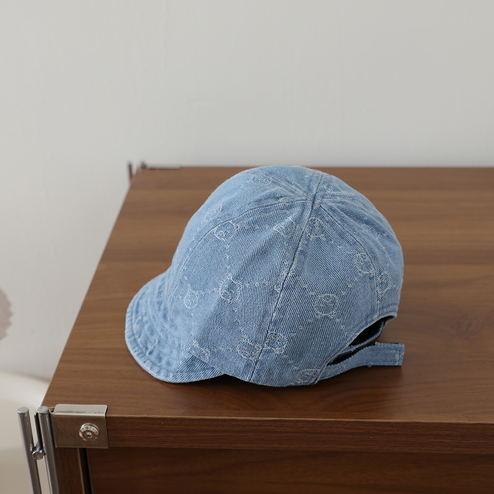 Retro Washed Denim Children's Baseball Cap With Full Pattern Of Little Bear Diamond Jacquard Soft Brim Fisherman Hat photo 4