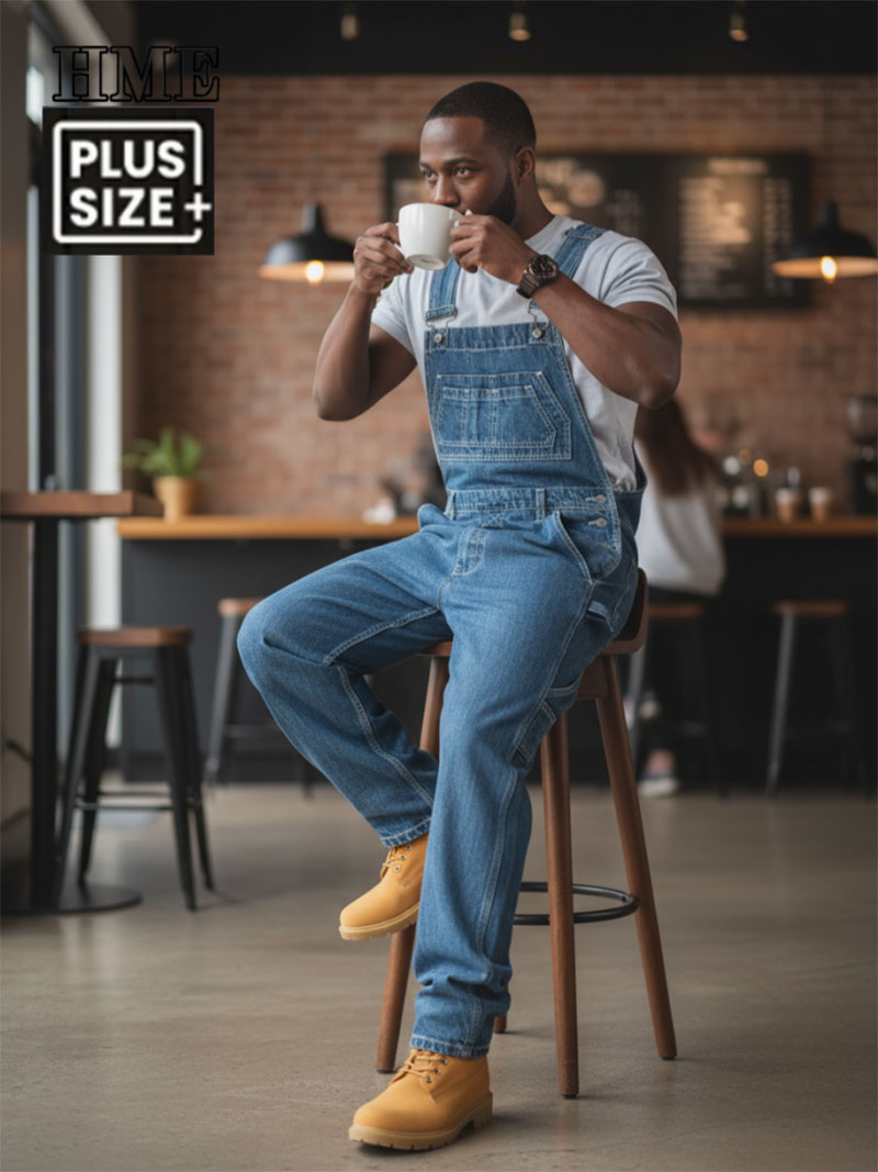 Men's Loose Fit Denim Overalls Dark Blue Carpenter Bib Pants Casual Streetwear Workwear photo 6