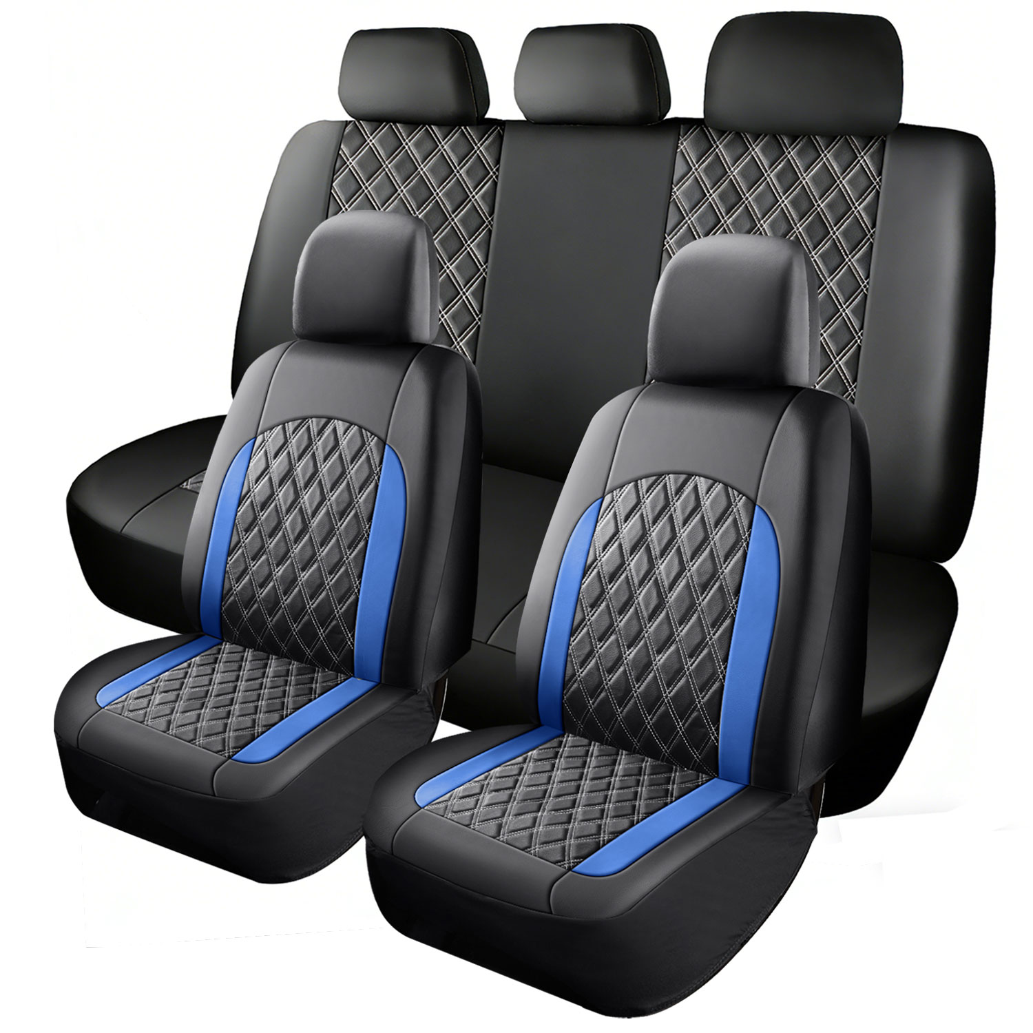 5-Seat Car Seat Cover, Single-Stitch Diamond Pattern, Quilted And Embroidered, Synthetic Leather, PVC Leather, Exported To Europe And America photo 3