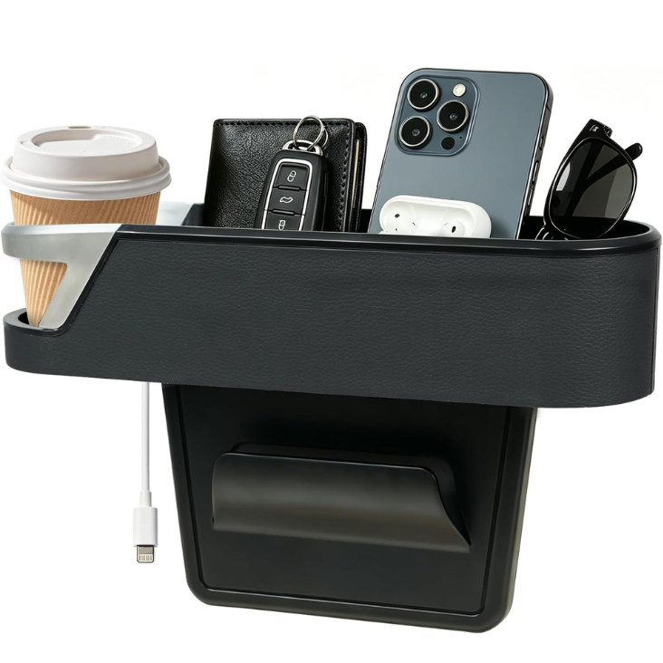 2 Pack Car Seat Gap Organizer With Cup Holder, PU Leather Car Storage Box, Fill Gap  Stop Dropping, Driver Passenger Side, Easy Install, Fits Most Vehicles photo 5