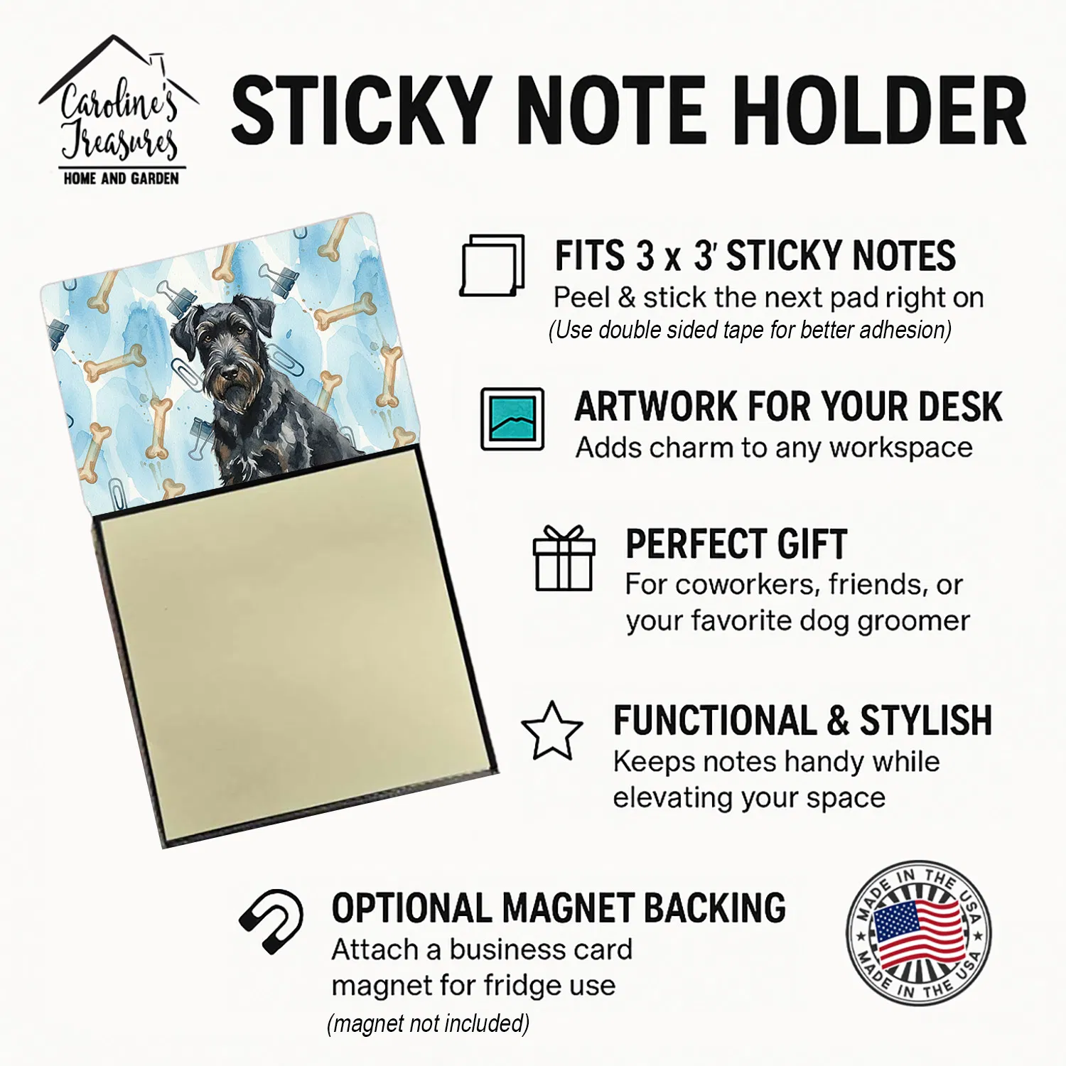 Black Russian Terrier Coworker Watercolor Sticky Note Holder Refillable Dispenser Desk Accessory 3x3 Pad Gift photo 3