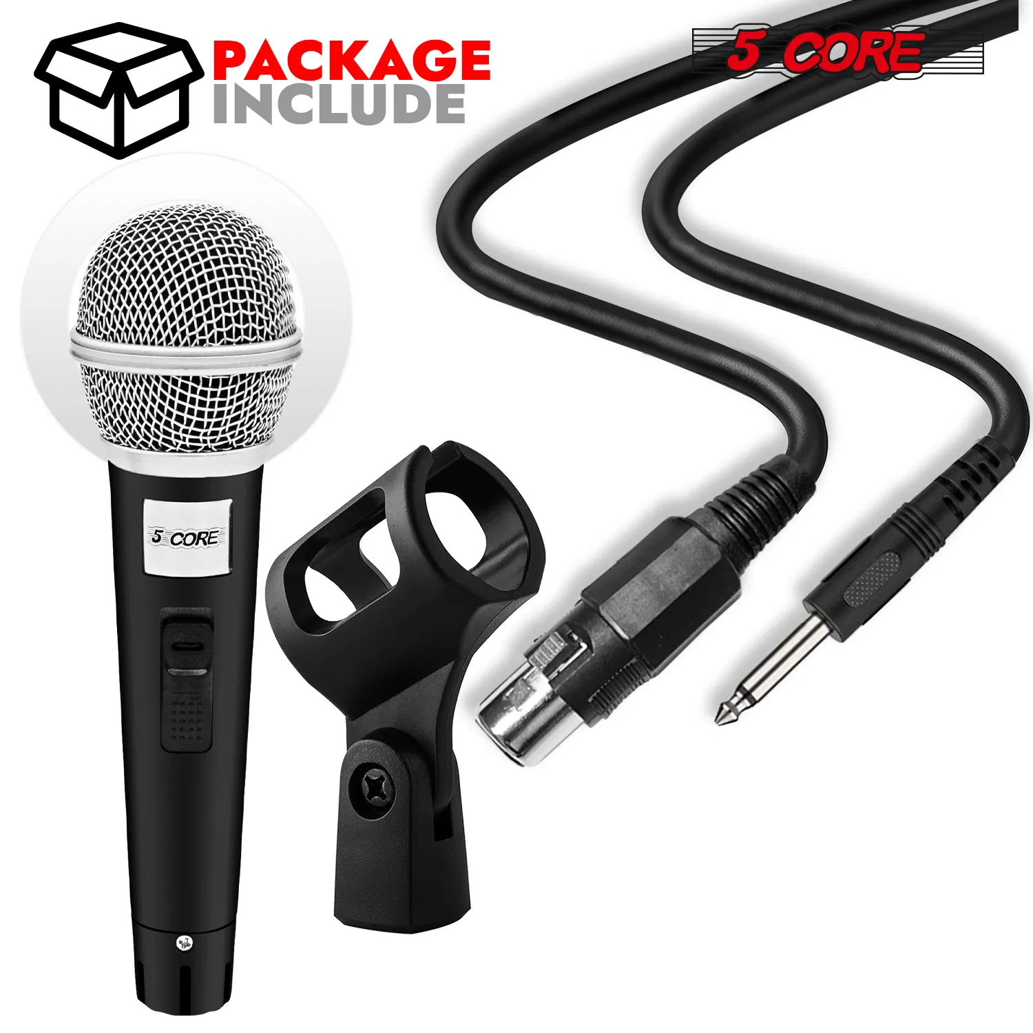 5 CORE Microphone Dynamic Vocal Handheld Mic Cardioid Unidirectional Microfono w On Off Switch + XLR Audio Cable for Singing Karaoke Public Speaking & Parties photo 3