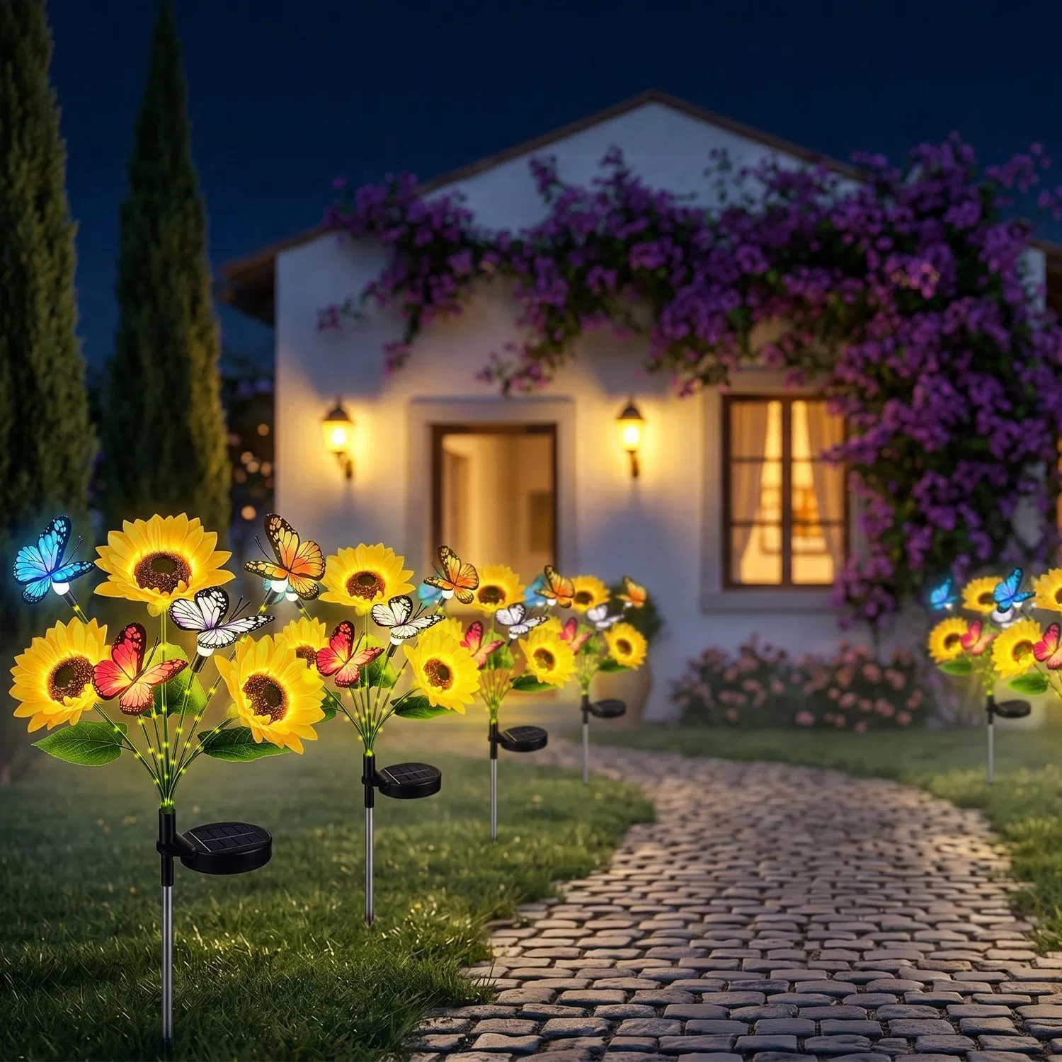 Decorative Solar Sunflower Garden Lights,4 Pack Decorative Butterfly Accent, 2 Lighting Modes, IP44 Waterproof Solar Powered Lights for Outdoor Garden, Lawn, Patio & Flower Bed photo 3