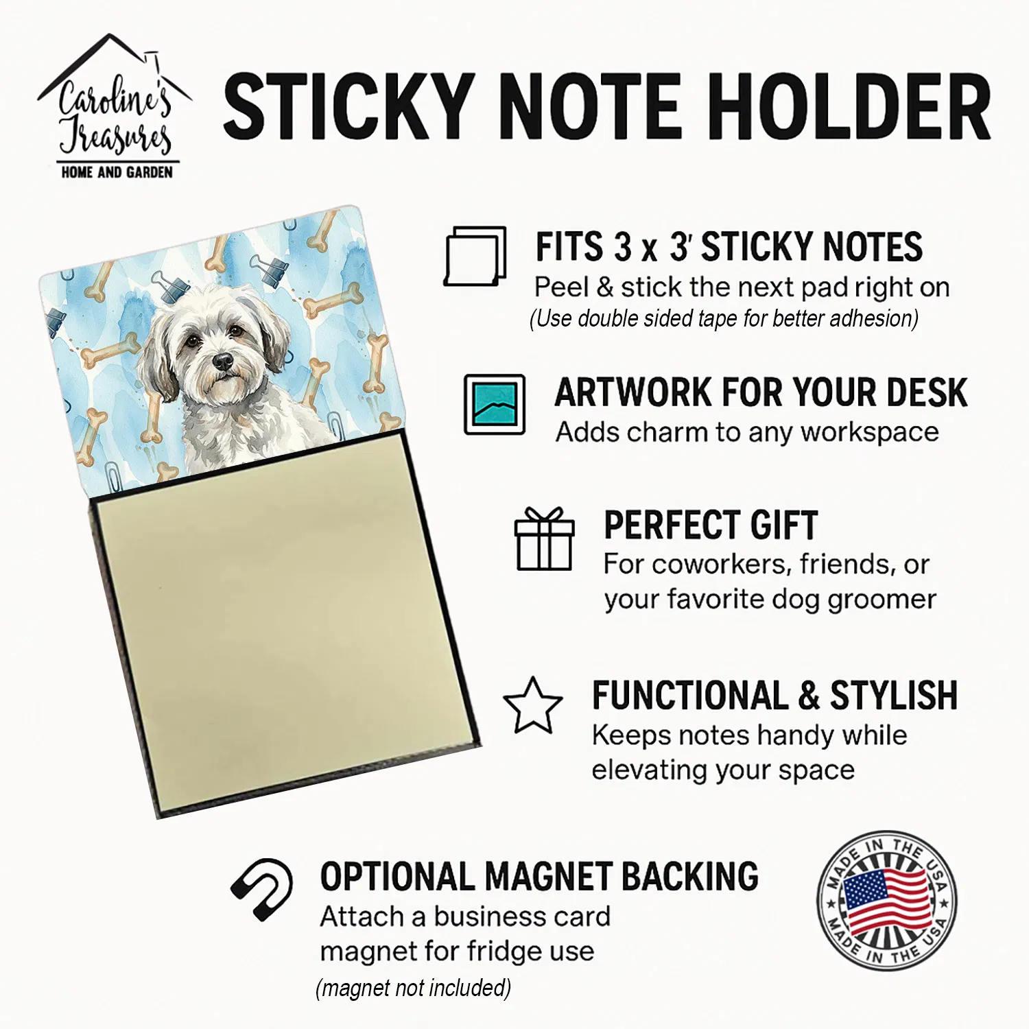 White with Gray Coton de Tulear Coworker Watercolor Sticky Note Holder Refillable Dispenser Desk Accessory 3x3 Pad Gift photo 6