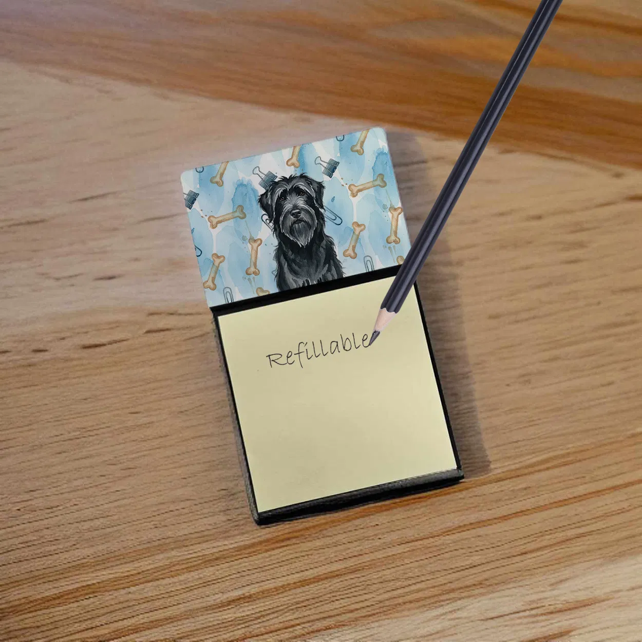 Black Briard Coworker Watercolor Sticky Note Holder Refillable Dispenser Desk Accessory 3x3 Pad Gift photo 7