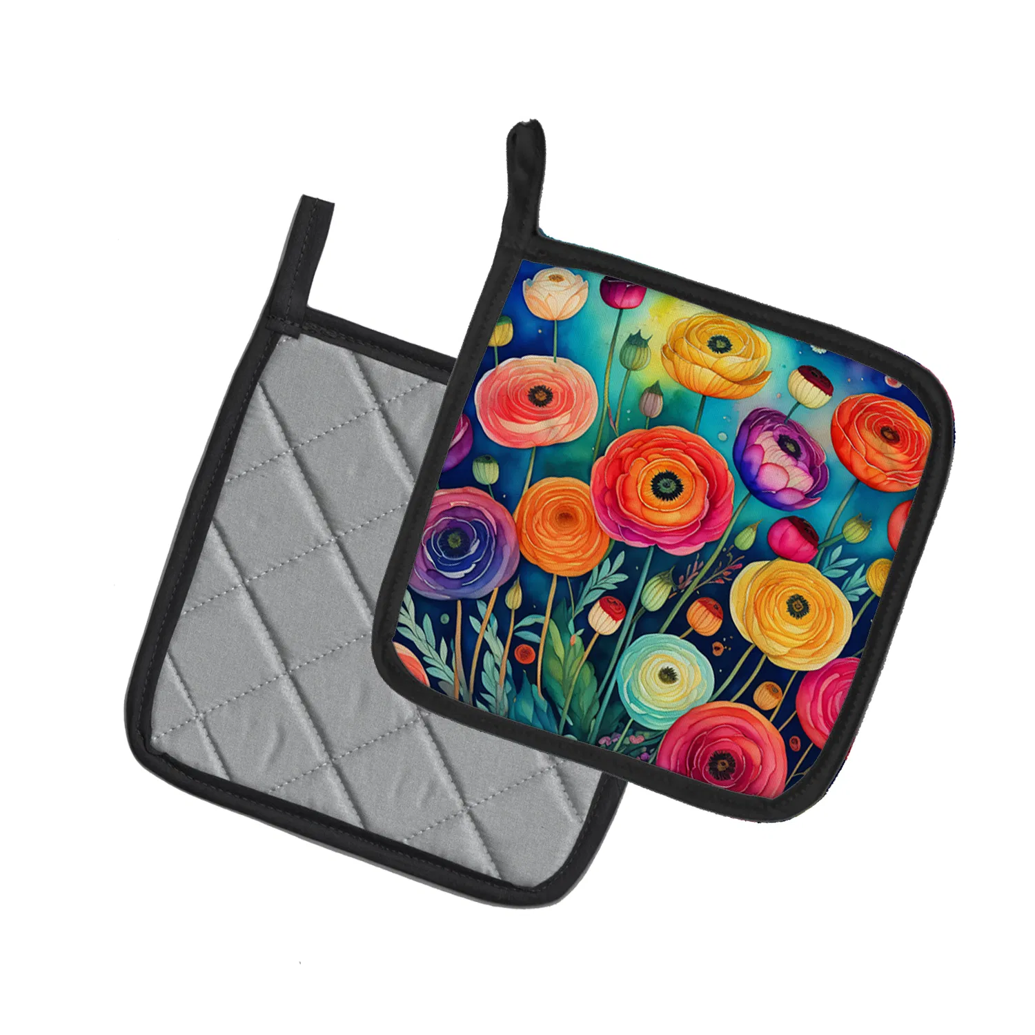 Colorful Ranunculus Pair of Pot Holders Kitchen Heat Resistant Pot Holders Sets Oven Hot Pads for Cooking Baking BBQ, 7 1/2 x 7 1/2 photo 2