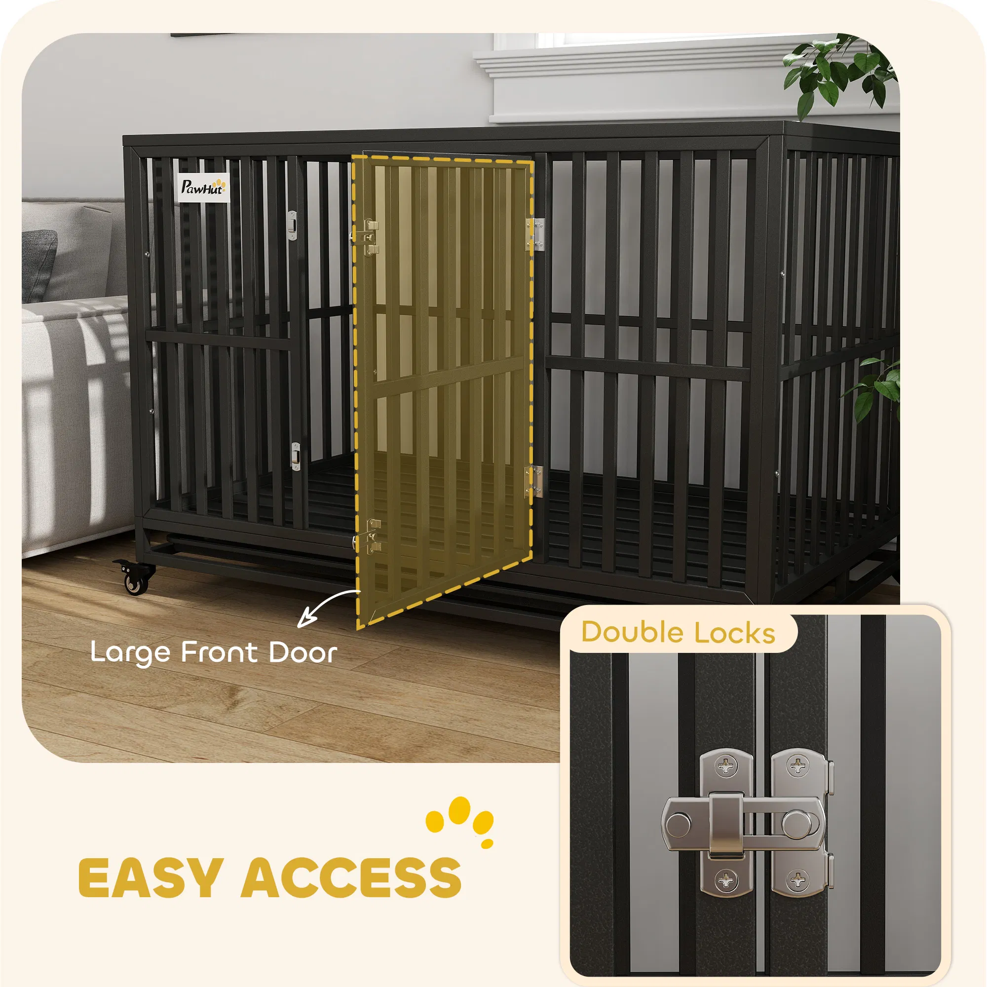 49" Heavy Duty Steel Dog Crate Kennel Pet Cage with Wheels for Convenient Access Anti-Pinching Floor, Black photo 4