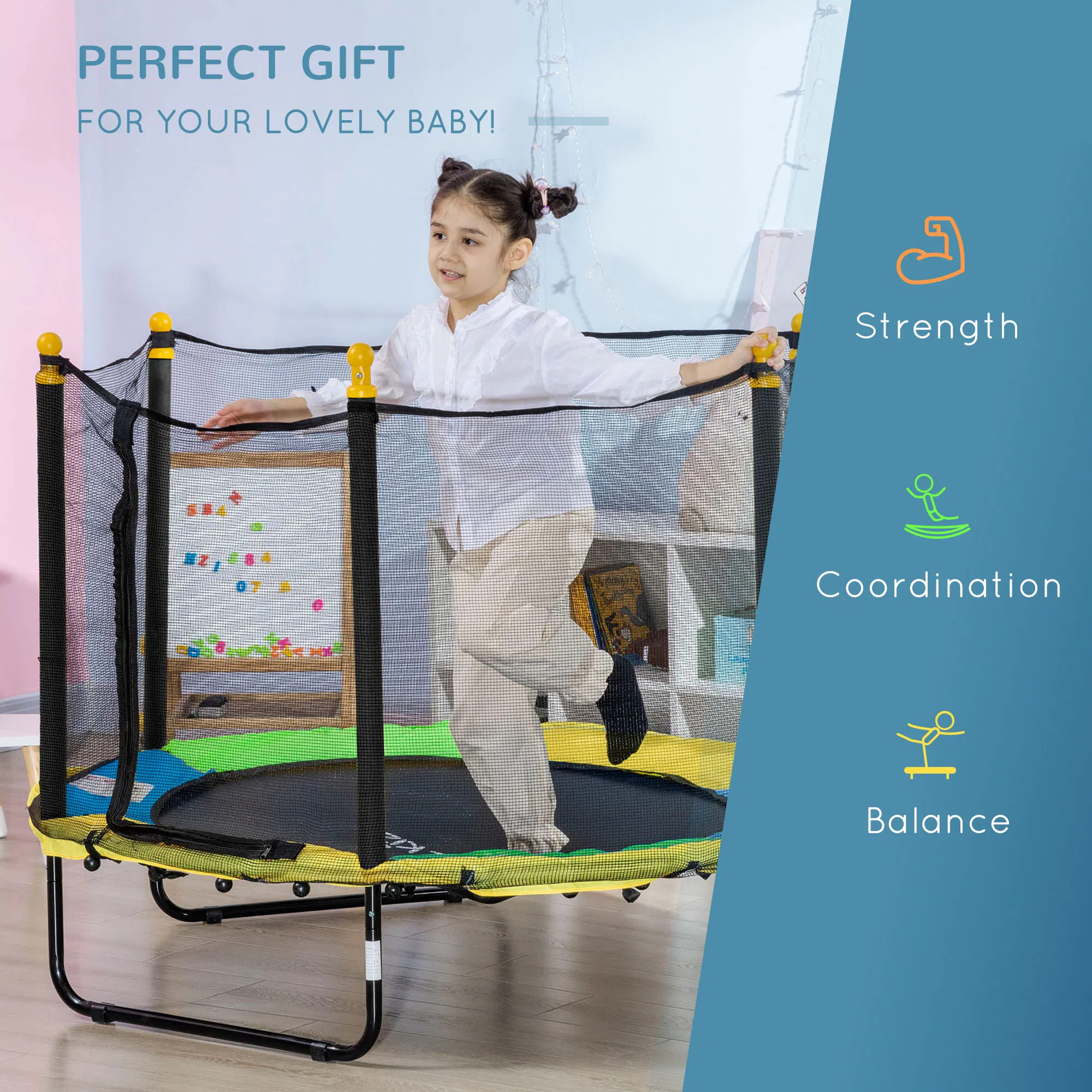 4.6FT Trampoline for Kids with Enclosure Net for Ages 3-10, Indoor Outdoor Use, Black photo 5
