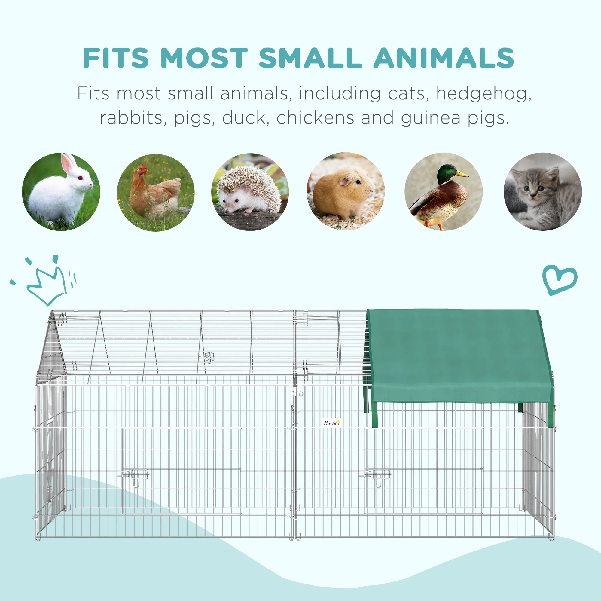 87x41x41-IN Catio Rabbit Guinea Pig Cage Chicken Coop Run, Small Animal Enclousure Outdoor Indoor with Cover and Multiple Doors, Green photo 3