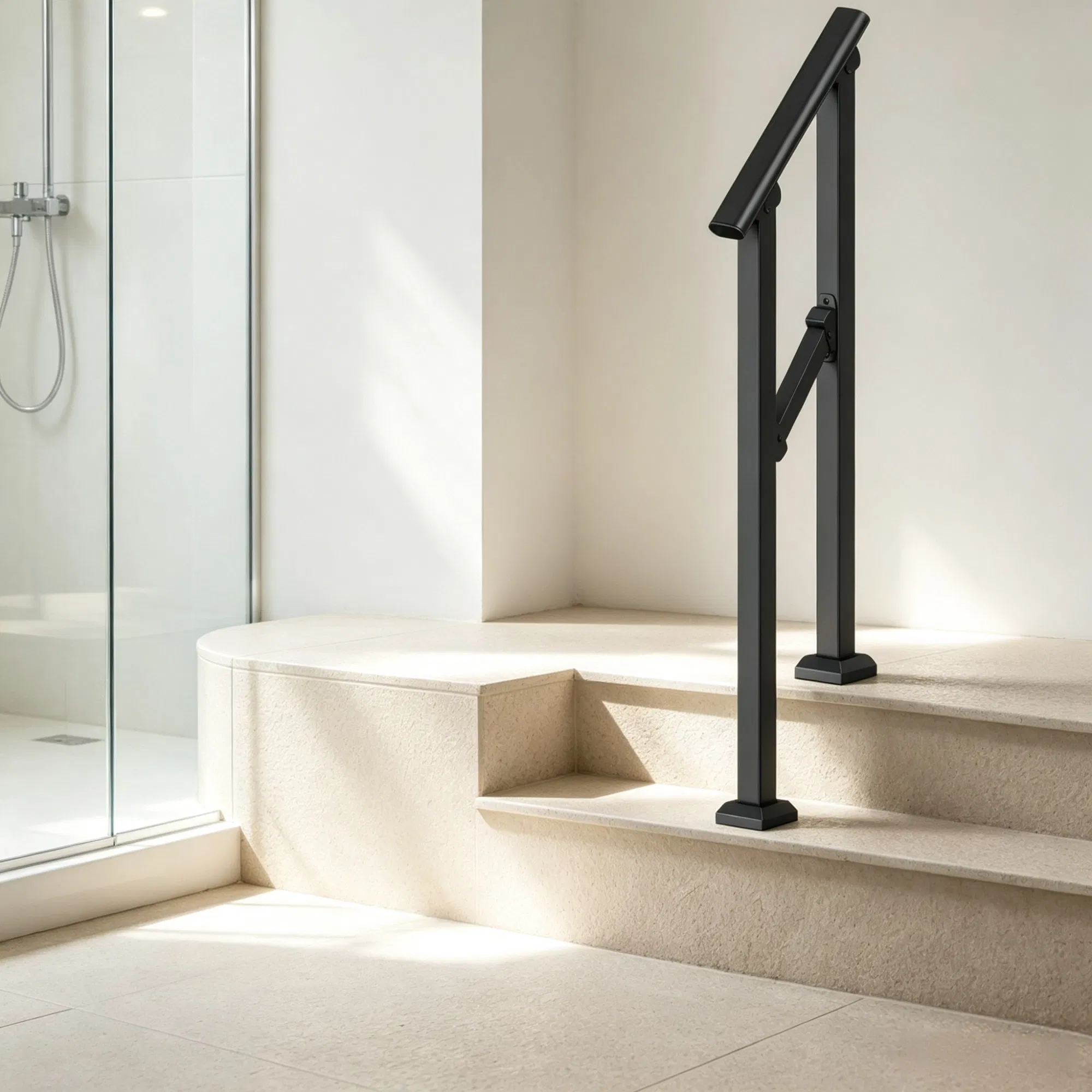 1-2 Step Stair Handrail Kit for Outdoor Steps, Black Square Tube Design, Stair Rails for Seniors, Concrete Steps, Porch & Deck photo 5