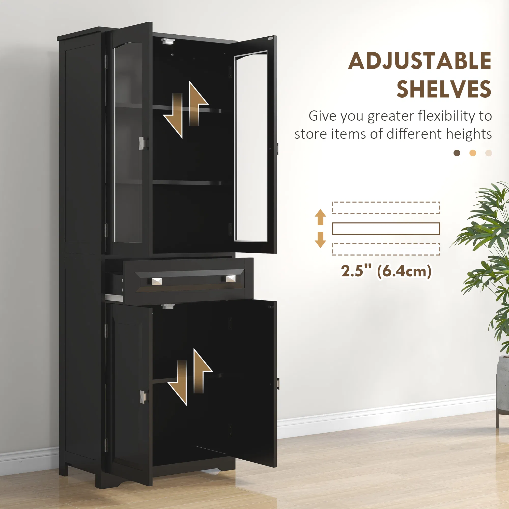 63" 4-Door Kitchen Pantry Cabinet, Freestanding Storage Cabinet Cupboard with Adjustable Shelves, Black photo 2