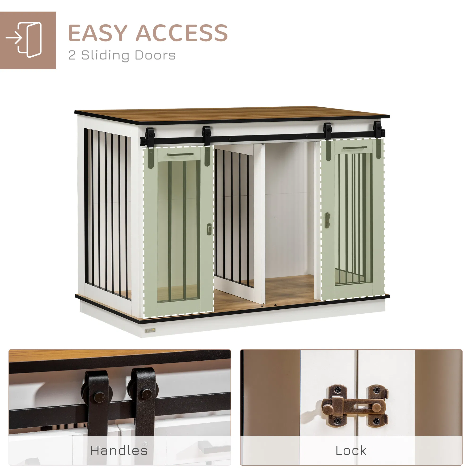 47in Dog Crate Furniture with Divider Panel, Wooden Dog Kennel TV Stand for Large Breeds, Pet House Side Table for 2 Small Breeds with 2 Rooms Design, 2 Sliding Doors, White photo 5