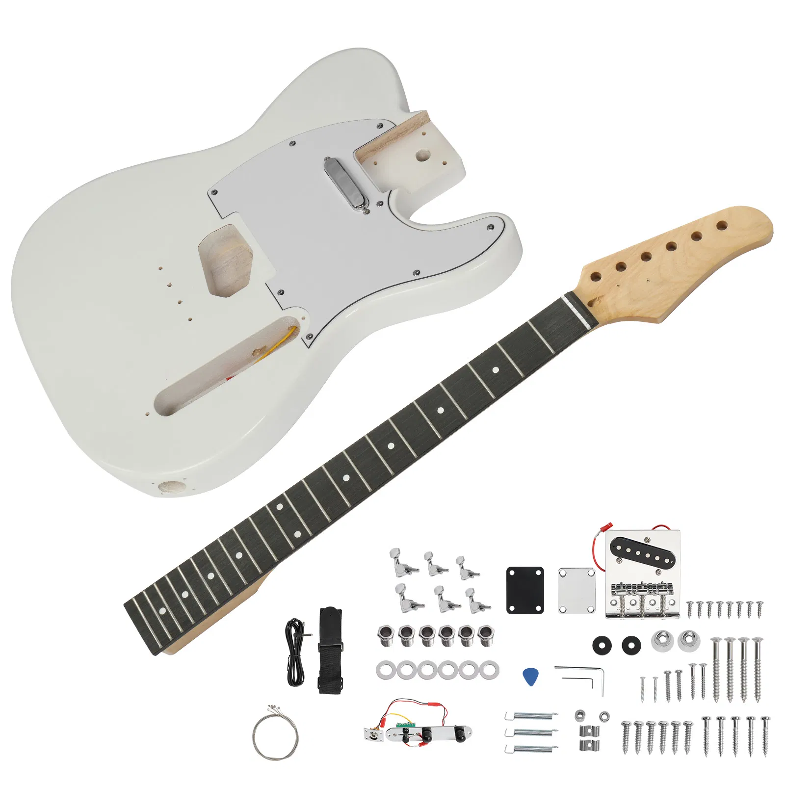 DIY 6 String TL Style Electric Guitar Kits with Mahogany Body, Maple Neck and Accessories White photo 3