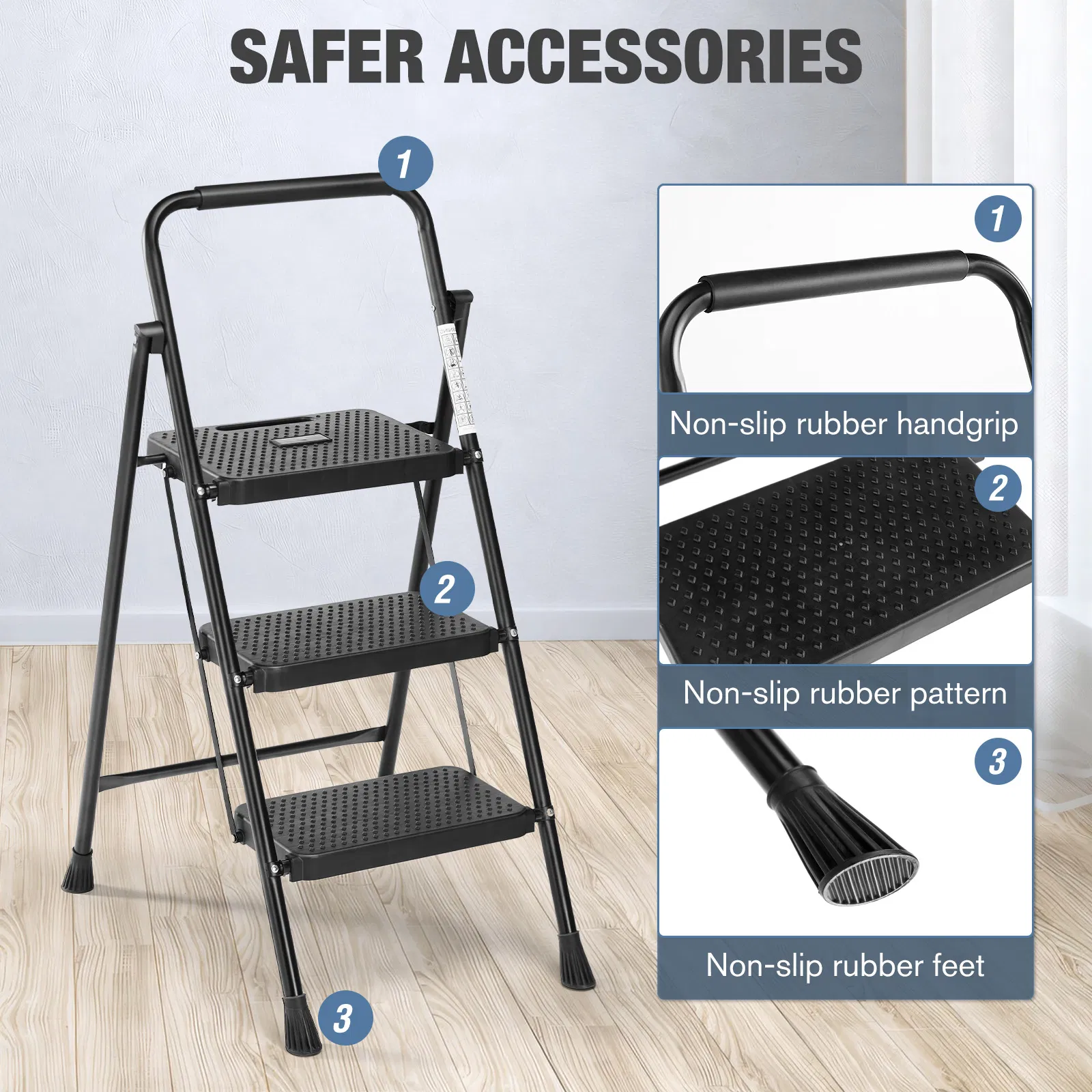 Household portable 3-layer step ladder, with safety buckle stable and safe photo 4