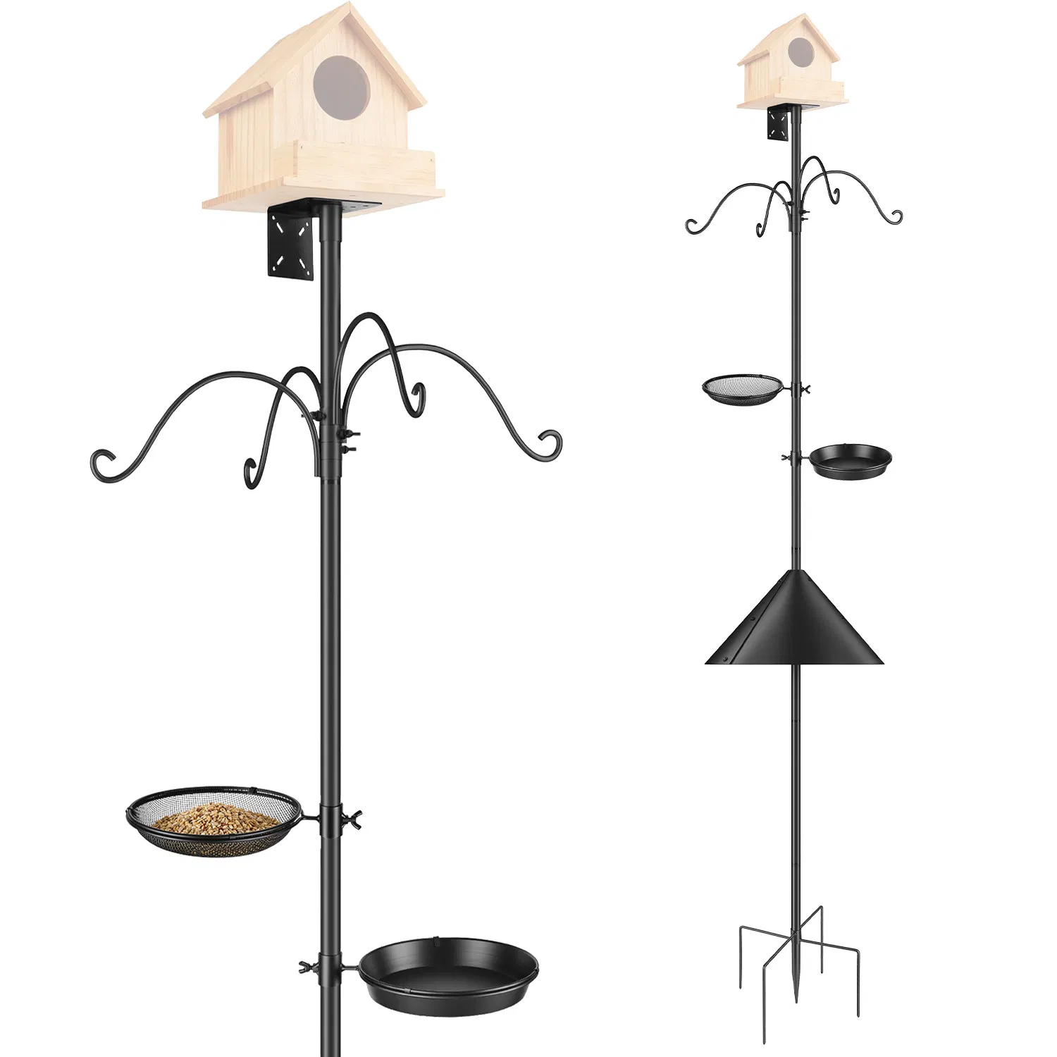 94Inch Squirrel Proof Bird Feeder Pole Heavy-Duty Bird House Pole Outdoor Bird Feeding Station with 5 Adjustable Heights 4 Shepherd Hooks Top & Side Mount Brackets 5-Pronged Base photo 8