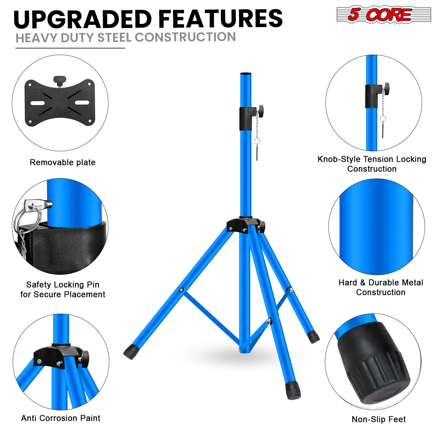 5 Core Speaker Stand Pair Adjustable 31 to 54" PA DJ Tripod Stands Heavy Duty w 35mm Add 132 Lbs photo 2