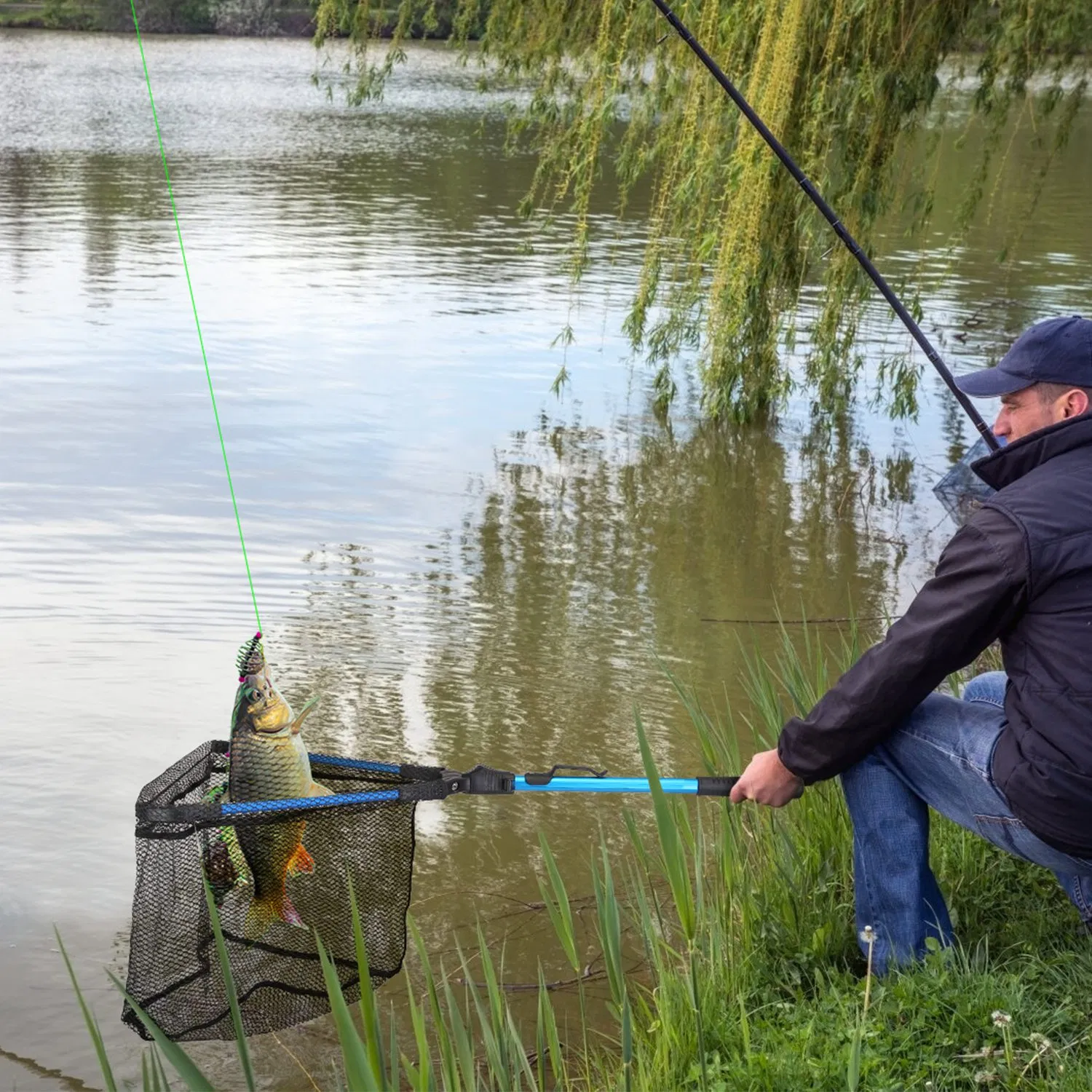 Foldable Fishing Net With Aluminum Alloy Rod EVA Handle Durable 5MM Hexagonal Nano Coating Nylon Mesh Collapsible Landing Net Safe Fish Catching or Releasing photo 4