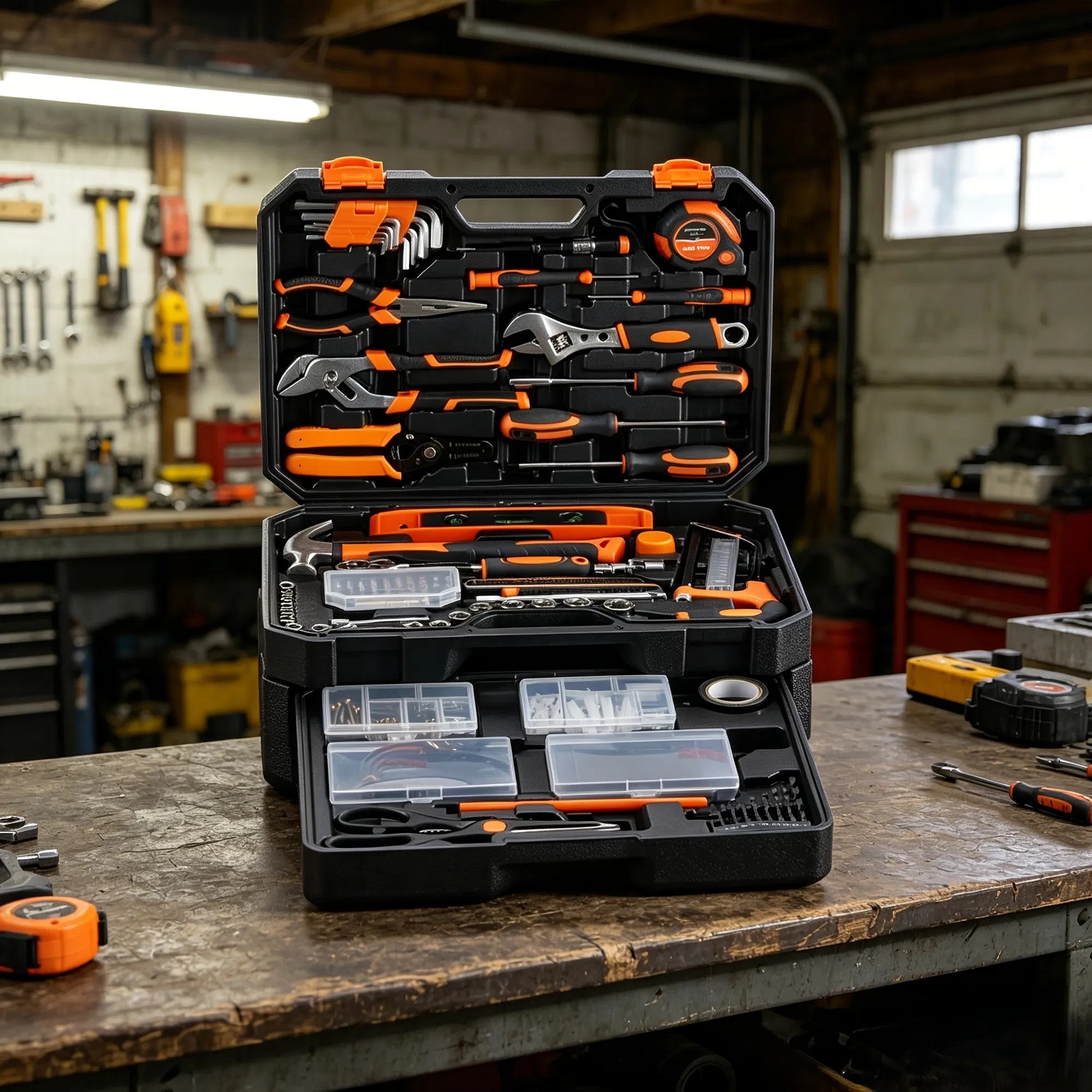 330pcs Hand Tool Set, Professional Grade, Organized Storage Case, Black-Red or Black-Yellow for Garage, Workshop& Emergency photo 5