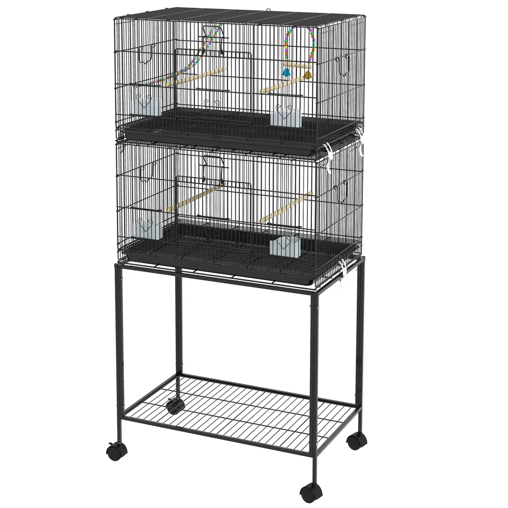 65" Birdcage for Canaries, Lovebirds Finches, Budgie Cage with Wheels, Black photo 7