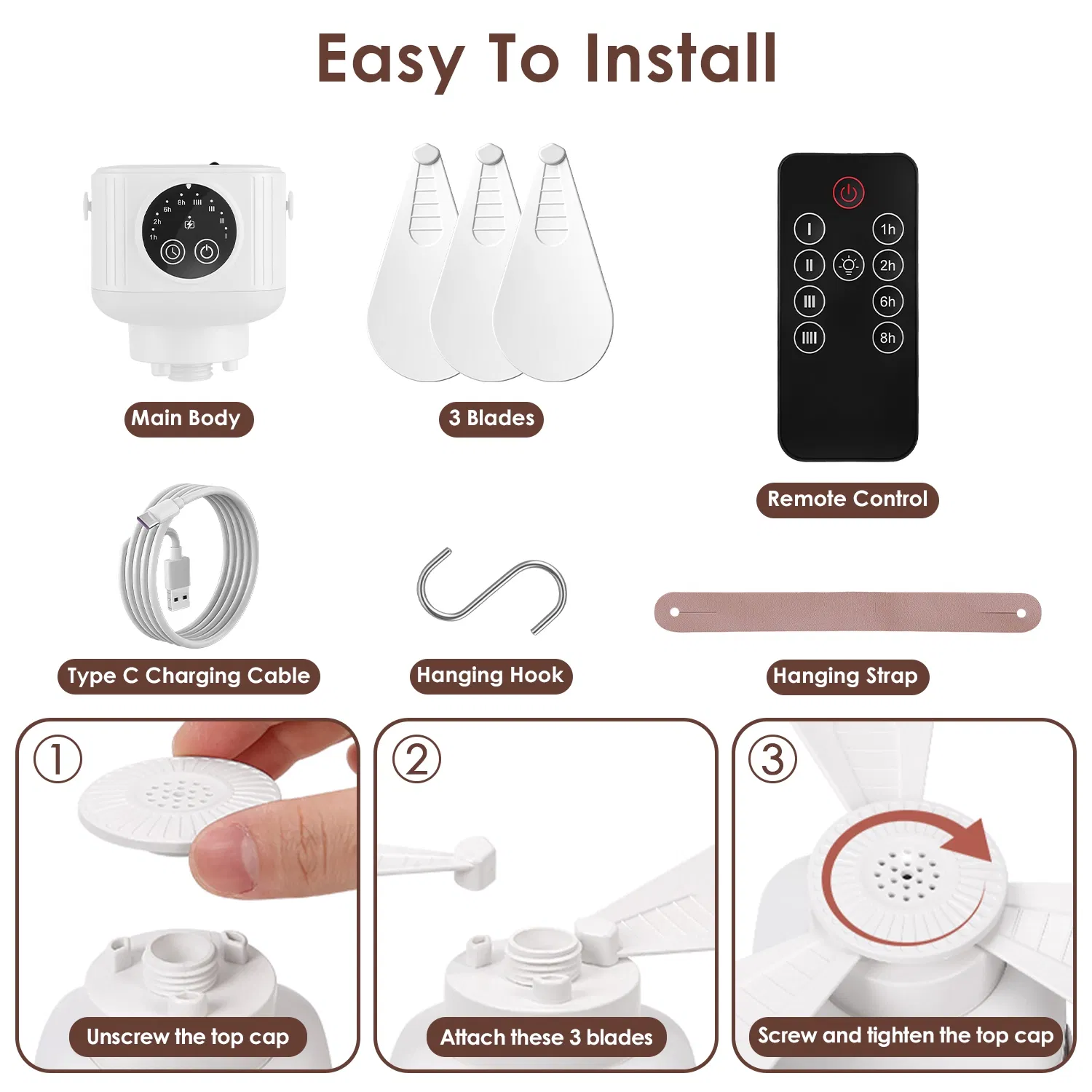 Portable Tent Ceiling Fan Built-in LED Lantern Remote Controlled Timing Fan Light for Camping Beach RV Indoor Use photo 8