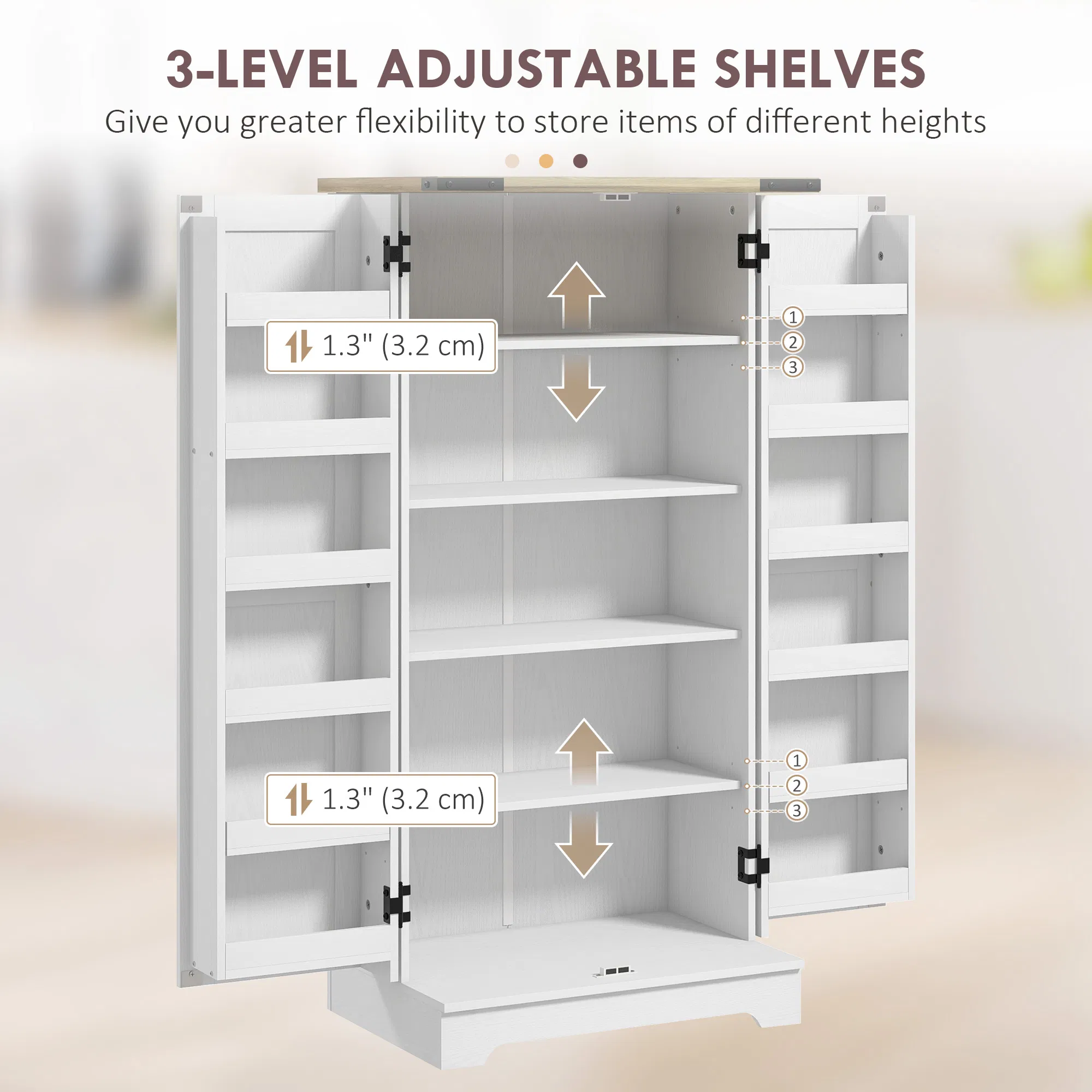 Farmhouse Kitchen Pantry Storage Cabinet, Kitchen Pantry Cabinet with Doors and Adjustable Shelves, Cream White photo 3