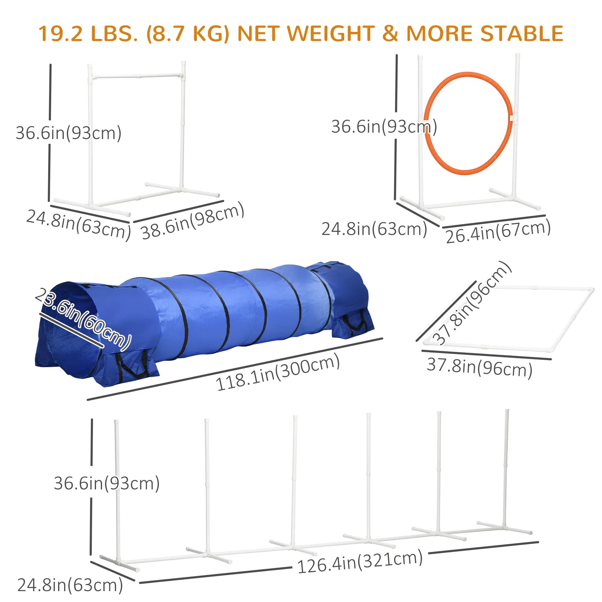 5Pcs Dog Agility Training Equipment with 8.7KG Net Weight, Pet Agility Set with Tunnels, Adjustable Jump Ring, Jumper, Weave Poles, Square Pause Box, Carrying Bag, Whistle photo 3