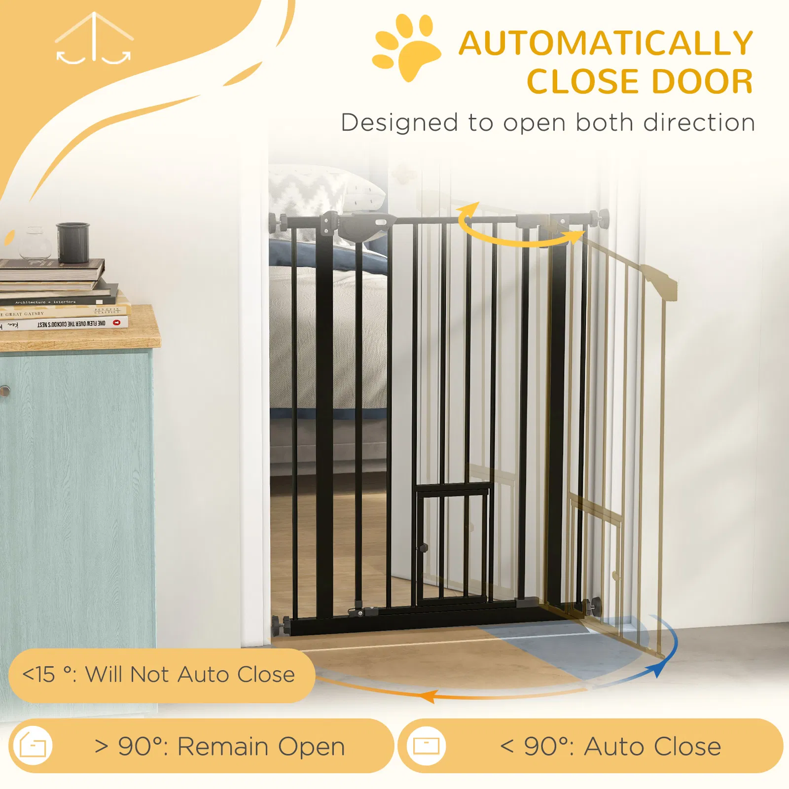 36" Easy Open Indoor Dog Gates for Doorways, House, Stair - Black photo 3