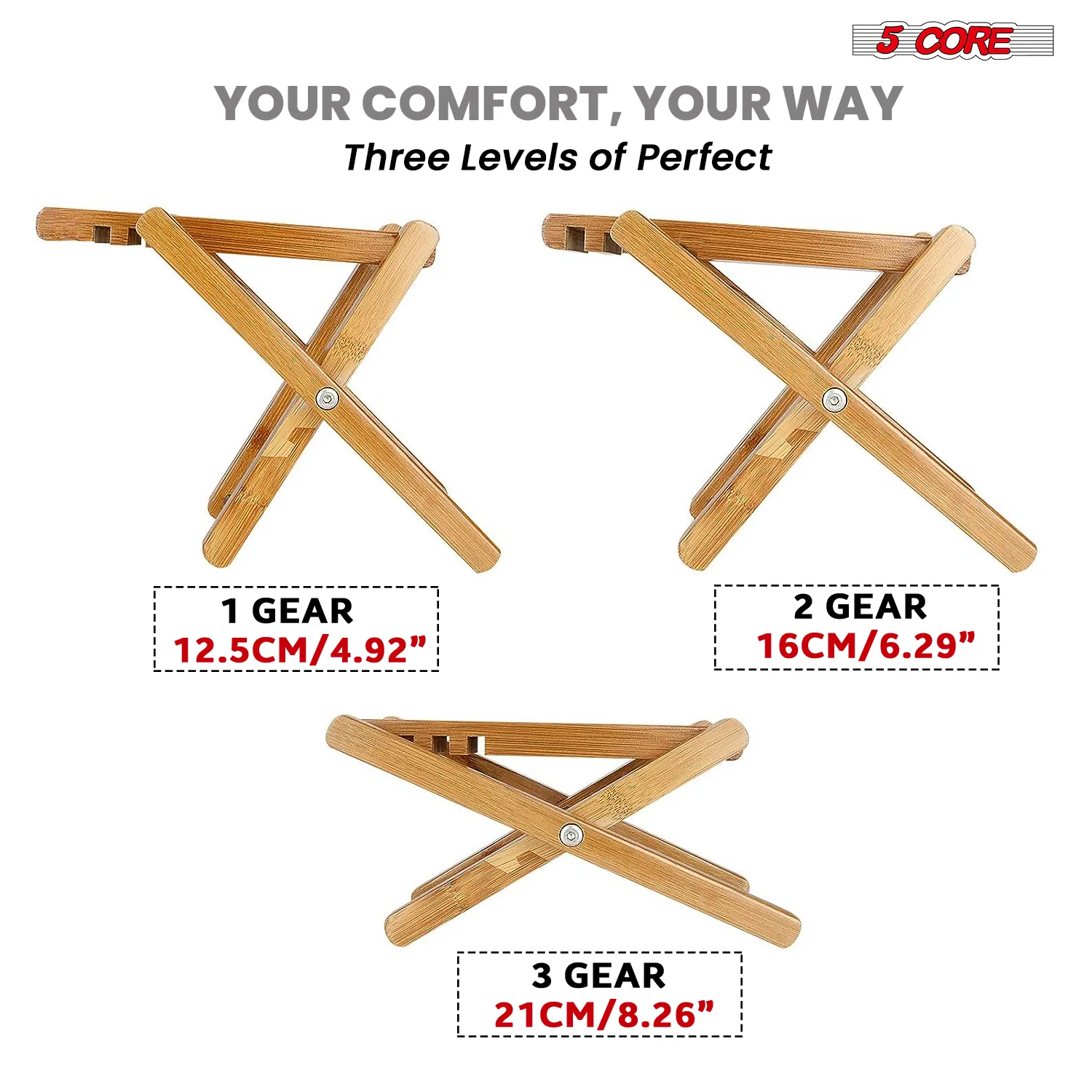 5 Core Guitar Foot Stool Height Adjustable Folding Leg Rest Portable Classical Footrest - GFS BLK photo 7
