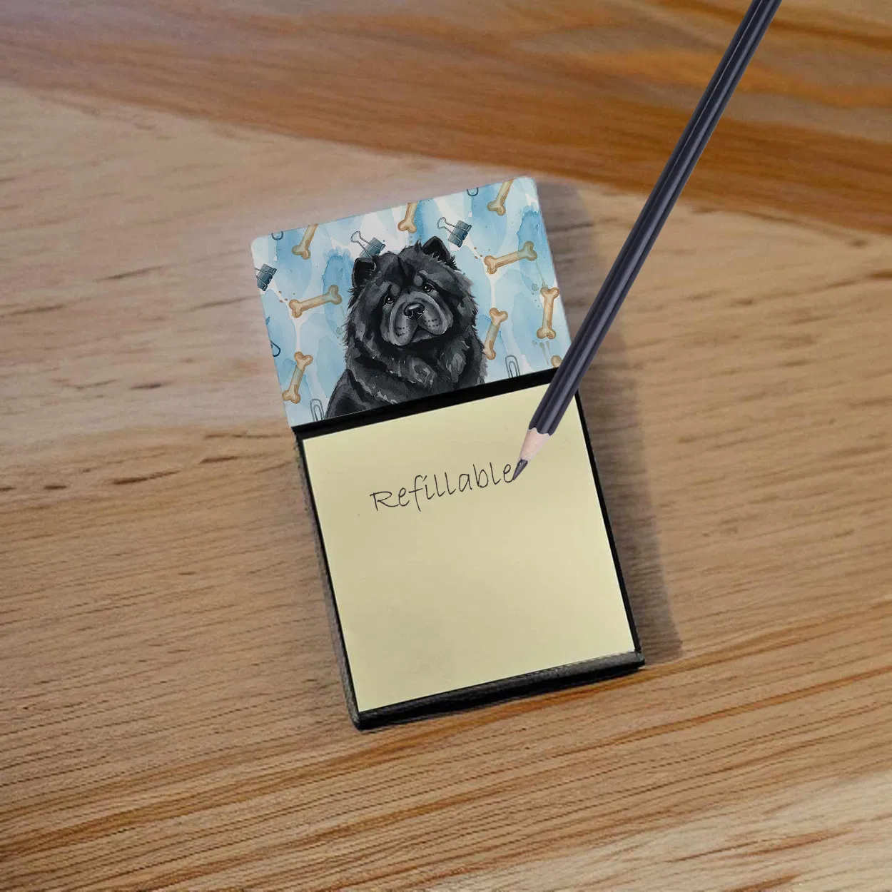 Black Chow Chow Coworker Watercolor Sticky Note Holder Refillable Dispenser Desk Accessory 3x3 Pad Gift photo 2