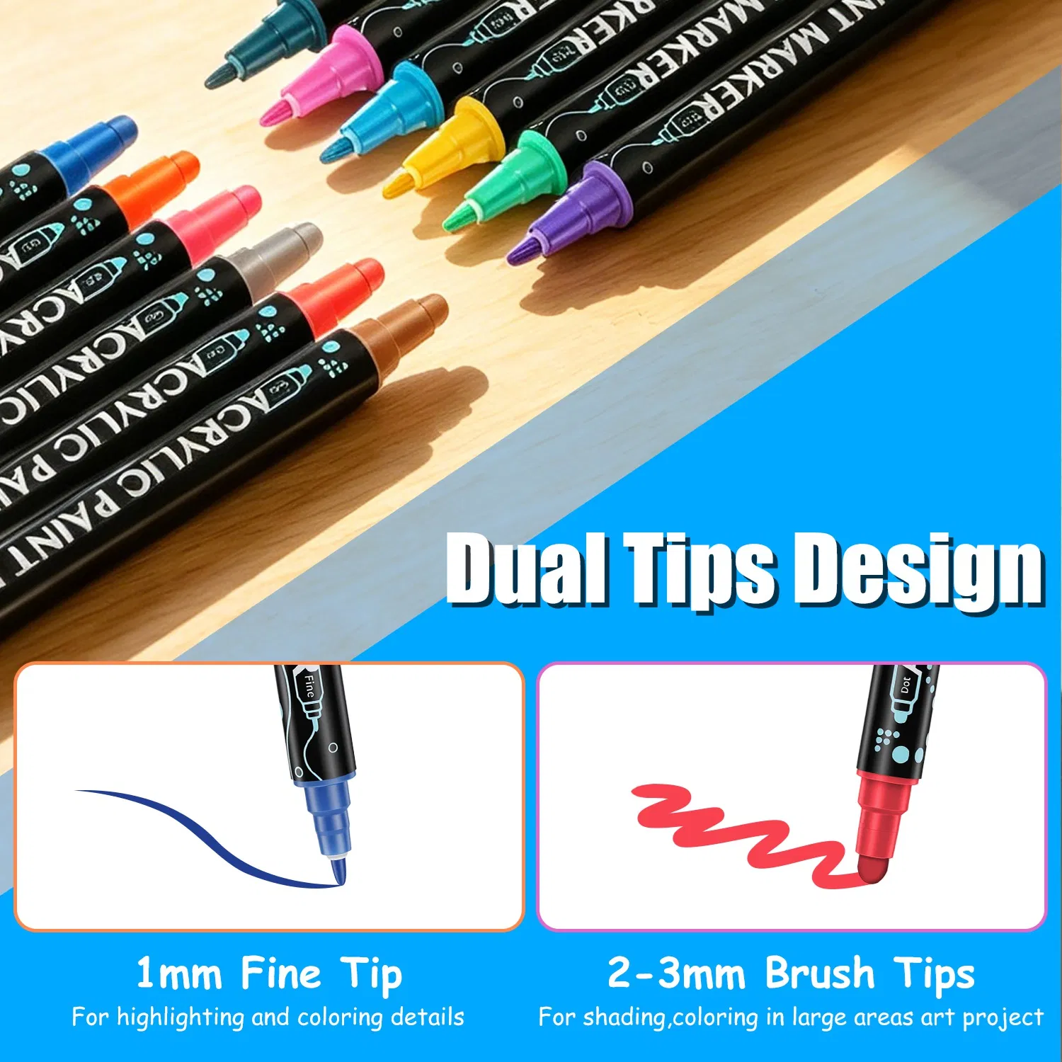 24/48 Colors Dual Tip Acrylic Paint Markers Set, Water-Based Paint Pens with Fine & Broad Tips, Quick-Dry Waterproof Art Markers for Rock Painting, Wood, Glass, Fabric, Ceramic, Canvas & DIY Crafts photo 2