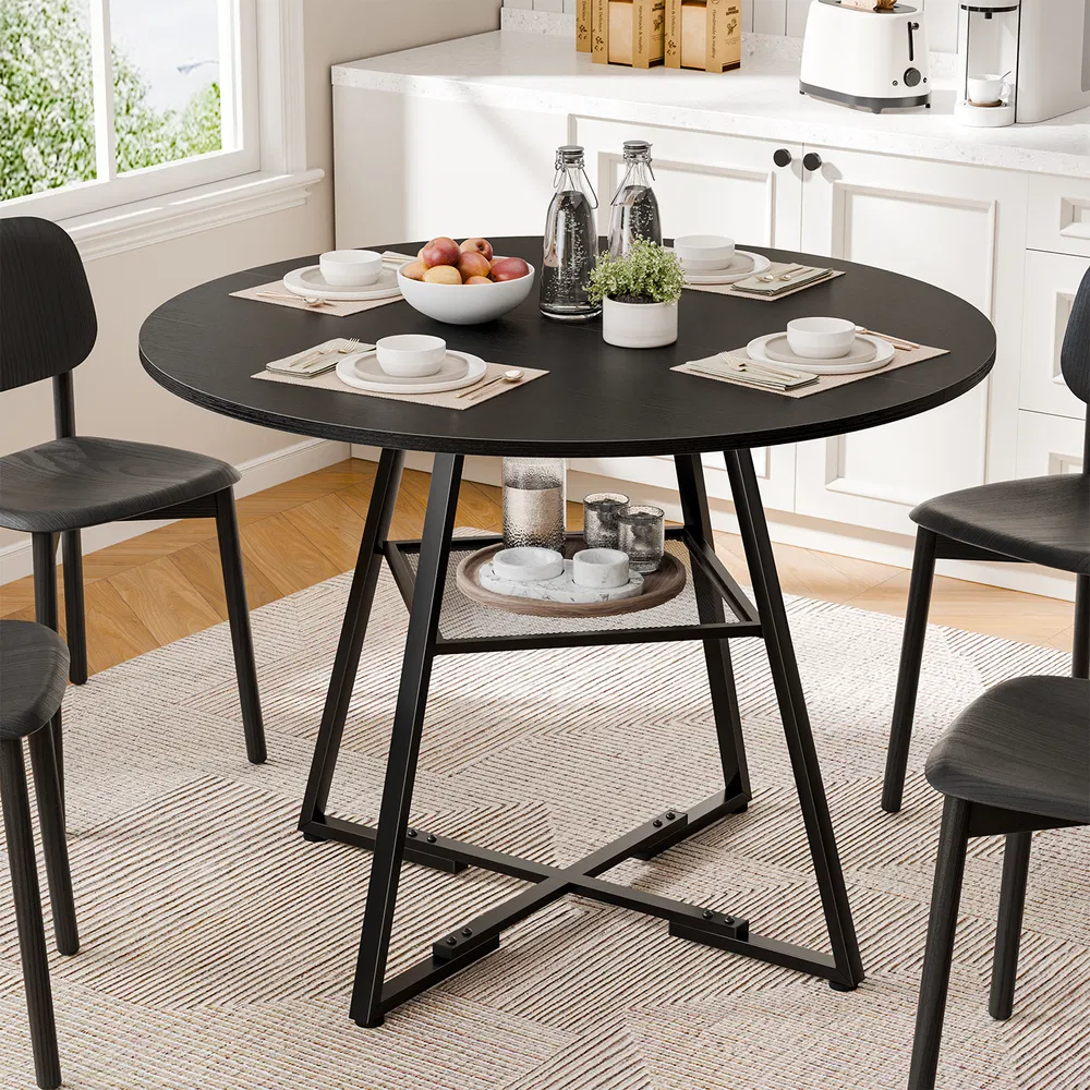 Round table, suitable for 4 to 6 people, a space-saving kitchen table with double-layer storage function, metal base frame photo 6