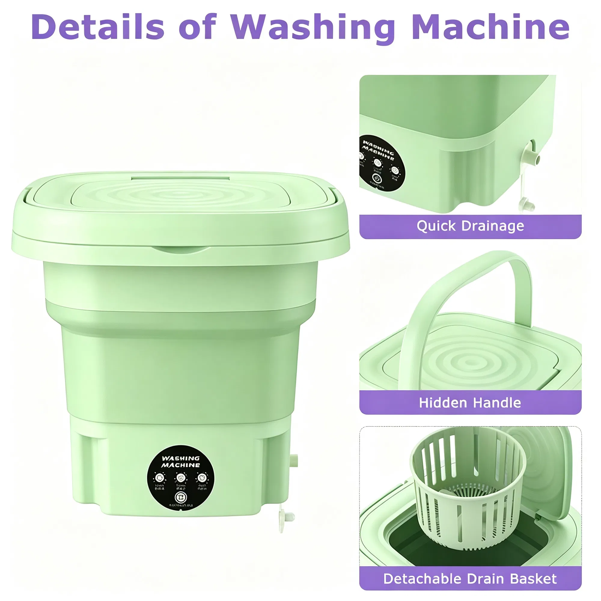 8L Foldable Mini Washing Machine,Portable Compact Washer with 3 Adjustable Modes,Semi-Dehydration,Detachable Drain Basket for Socks,Underwear,Baby Garments Home Travel Use photo 6