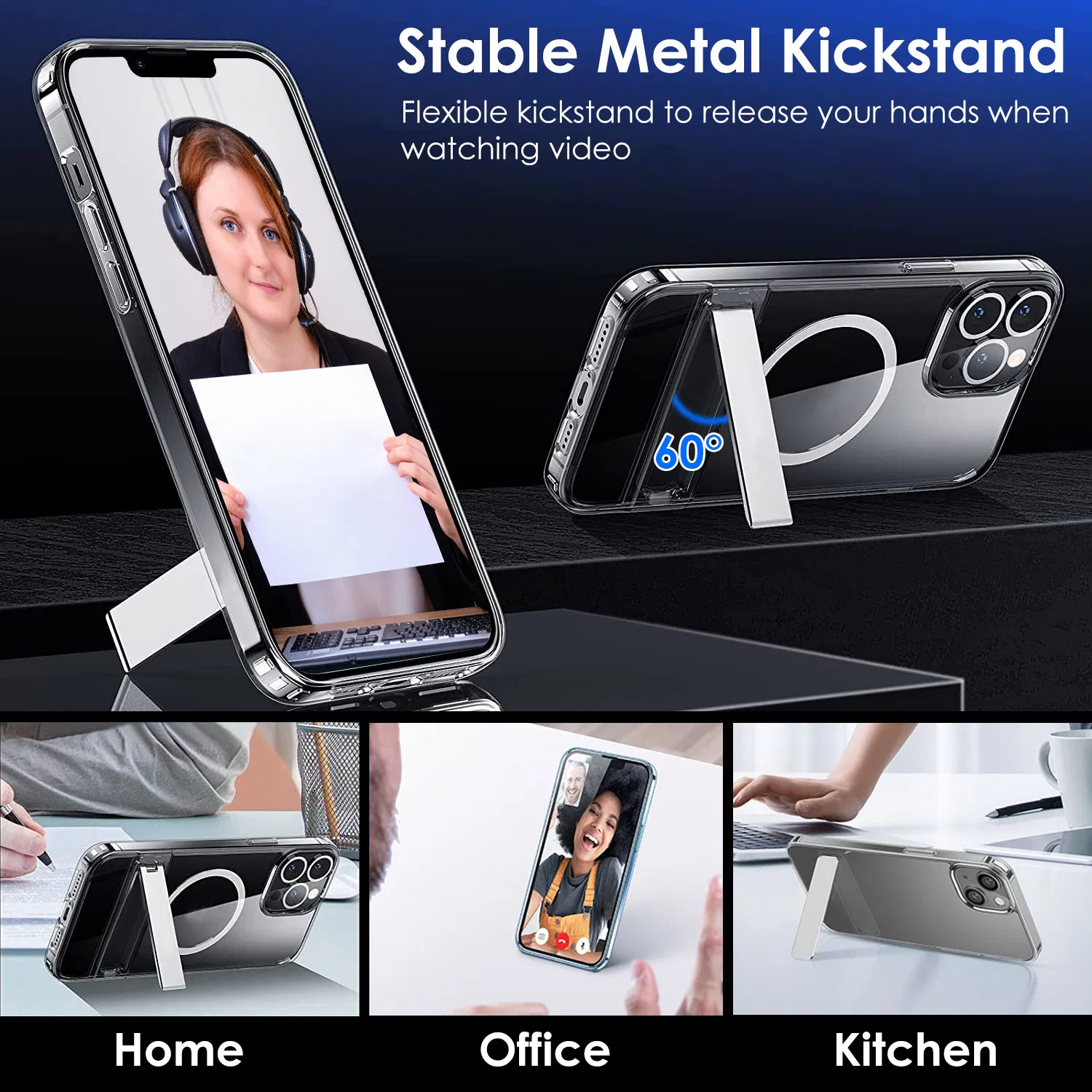 Magnetic Metal Kickstand Clear Case Shockproof Anti Yellowing Phone Cover Compatible with Magsafe Fit for IOS Phone photo 2