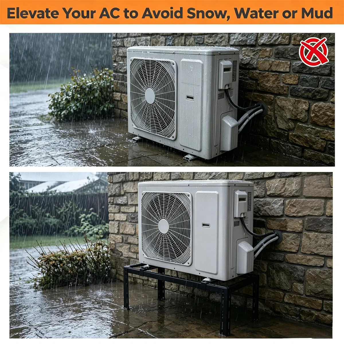 Adjustable Mini Split Ground Stand, 400 lbs Heavy Duty AC Condenser Stand for 900036000 BTU Ductless Heat Pump, Anti-Vibration Outdoor Support Bracket - Black photo 5