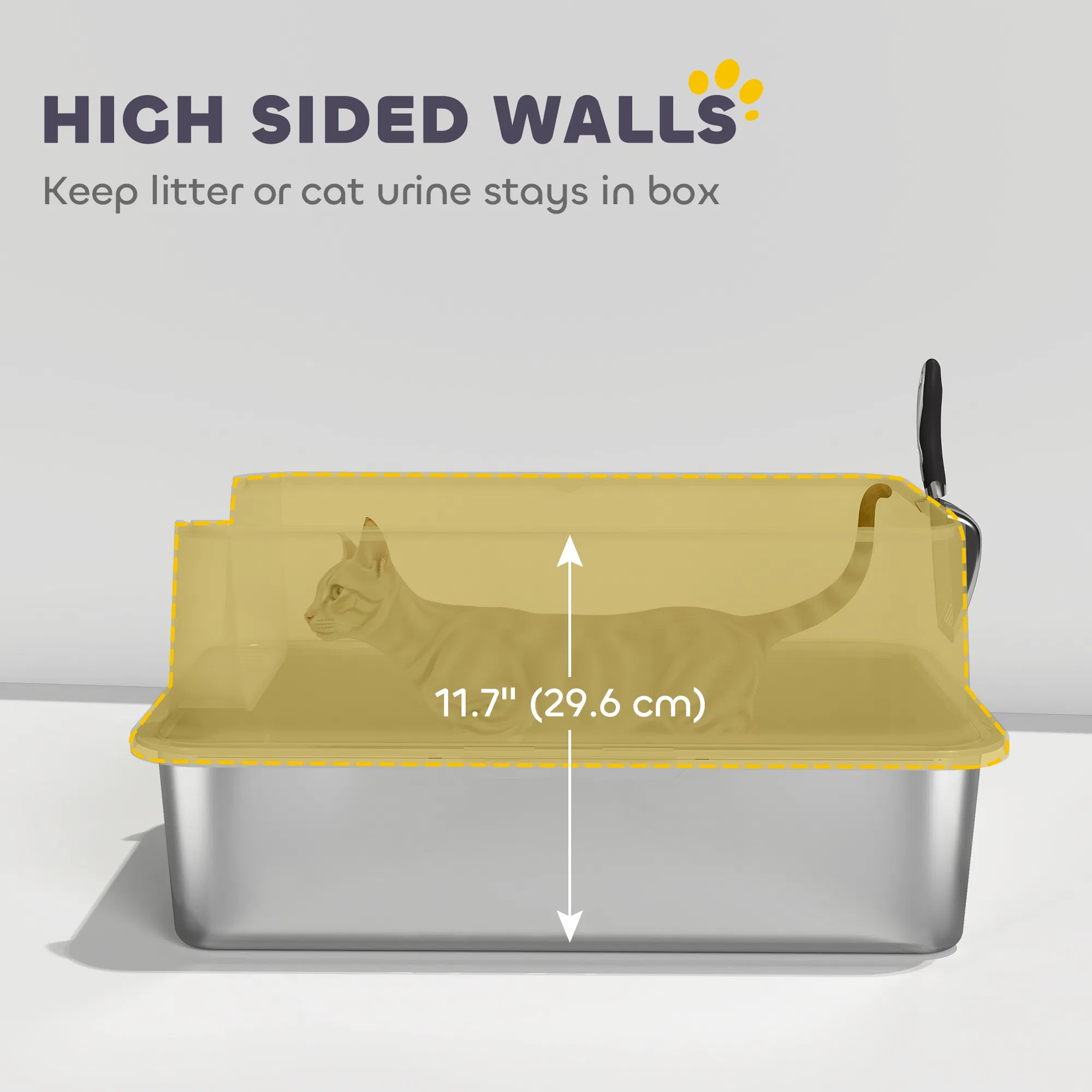 XL Stainless Steel Cat Litter Box for Big and Multiple Cats with High Wall Side, Scoop, Easy Cleaning & Odor Free photo 3
