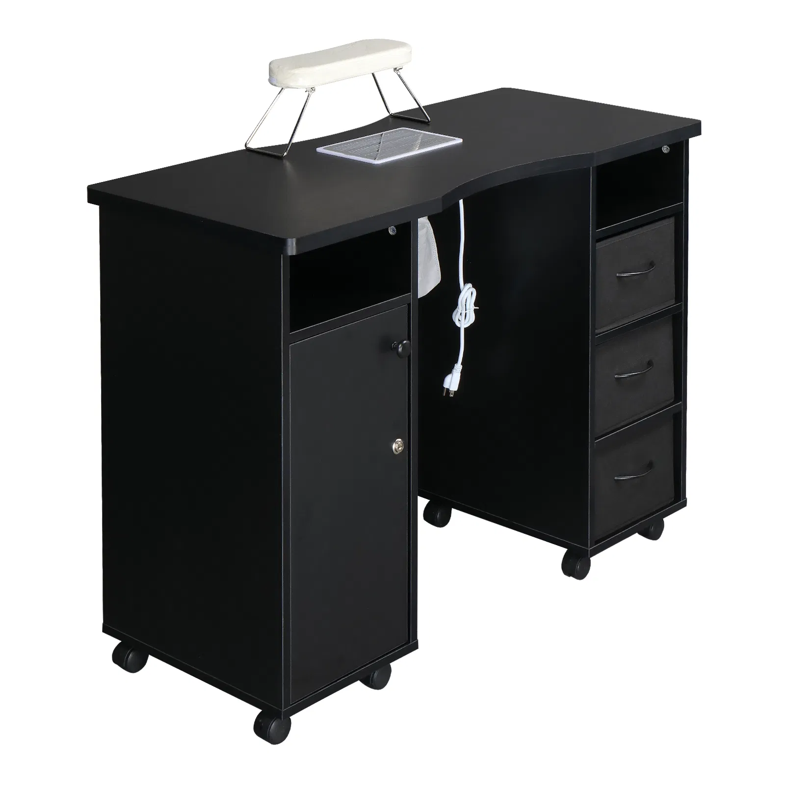 MDF Double Cabinet 3 Drawers 1 Door With Fan Manicure Table Black photo 4