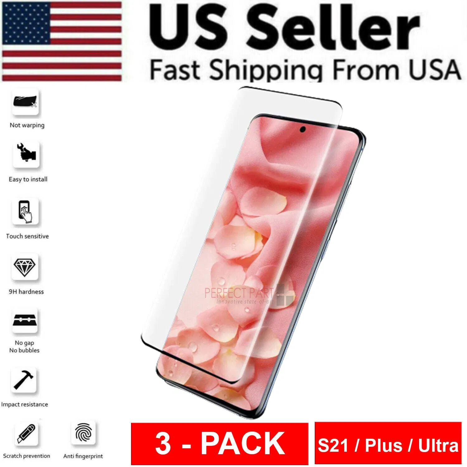 3 PACK - For Samsung Galaxy S21 PLUS ULTRA Tempered Glass Screen Protector Clear photo 4