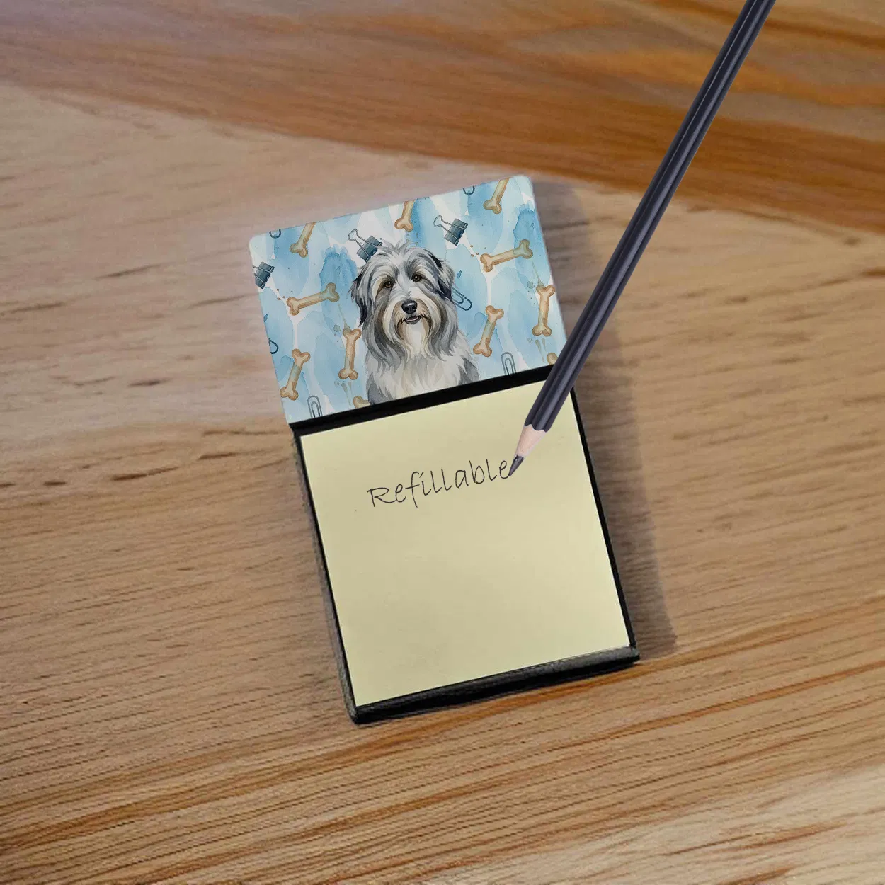 Bearded Collie Coworker Watercolor Sticky Note Holder Refillable Dispenser Desk Accessory 3x3 Pad Gift photo 5