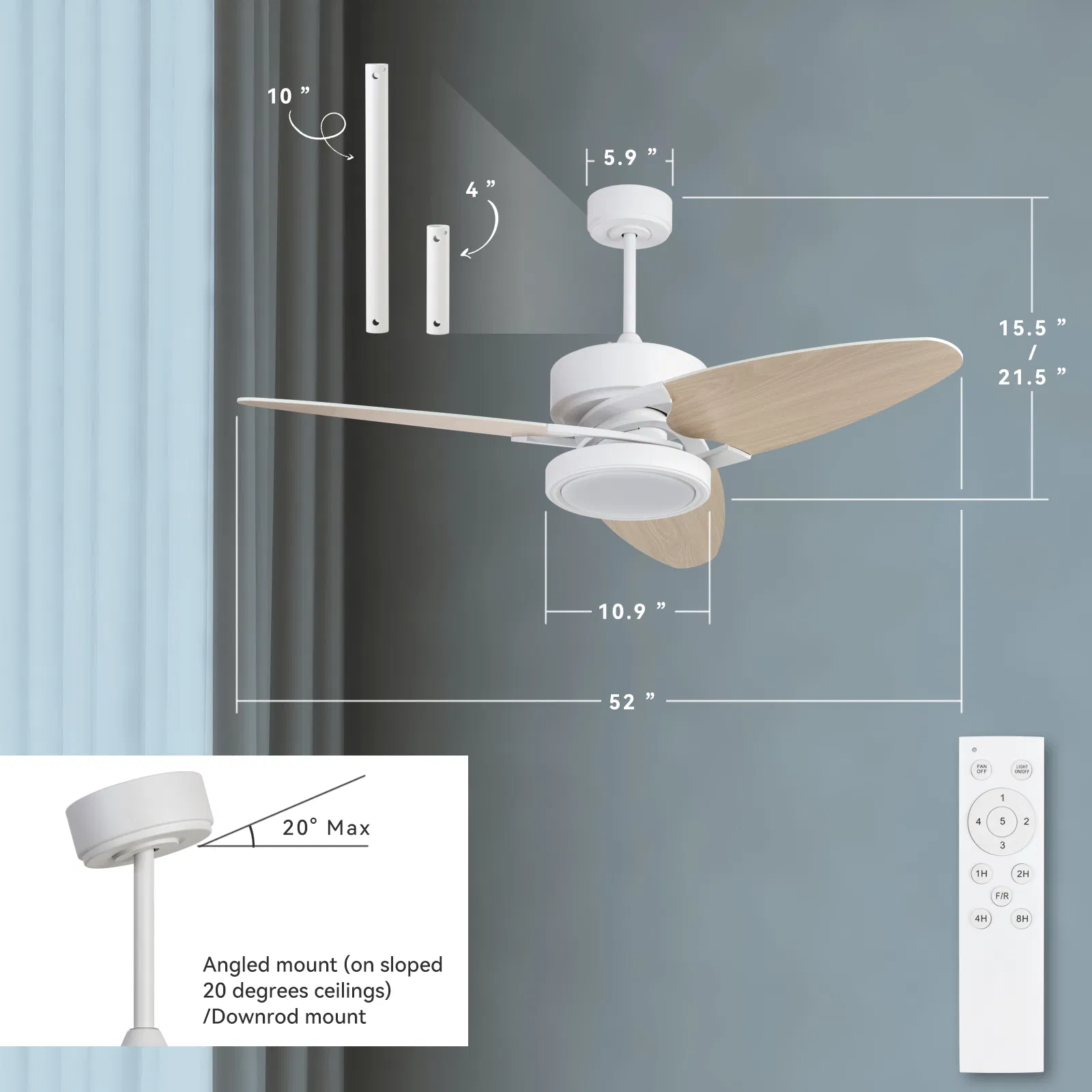 Light Pro 52 in. LED Indoor White Smart Ceiling Fan with Remote Control [Unable to ship on weekends, please note that] photo 7